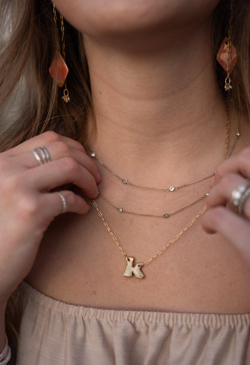 Spring Called By Name Inital Clay Pottery Necklace