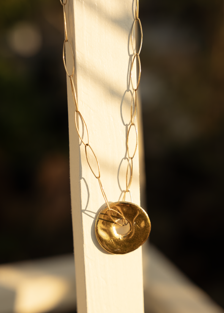 Spring Gold Circle Disk on Paper Clip Chain