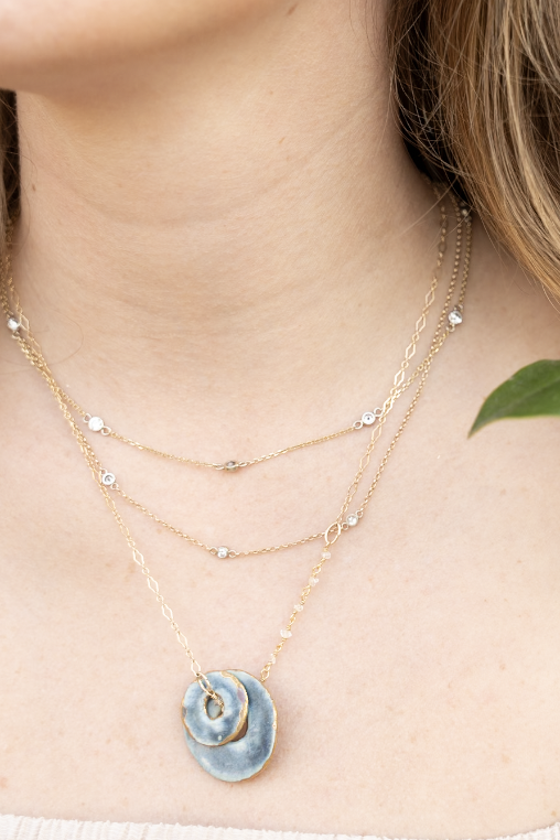 Spring Blue Double Disk on Elegant Chain