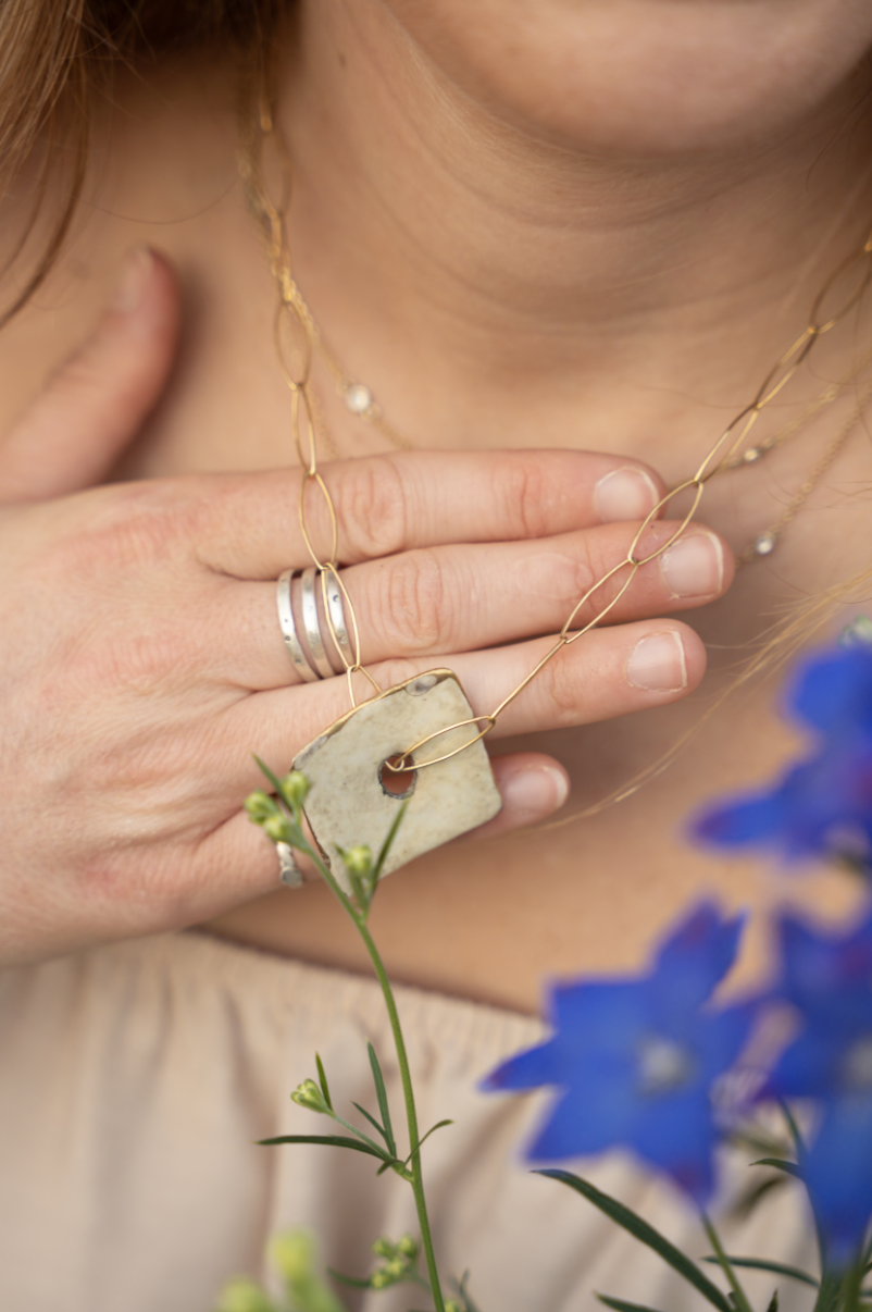 Spring Large Green Square Clay paper clip chain statement necklace