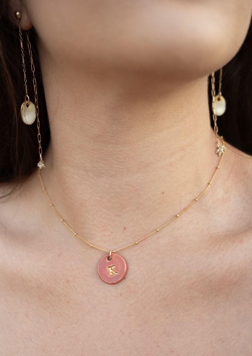 Spring Clay Color Pendant Initial Necklace on Gold Filled Chain