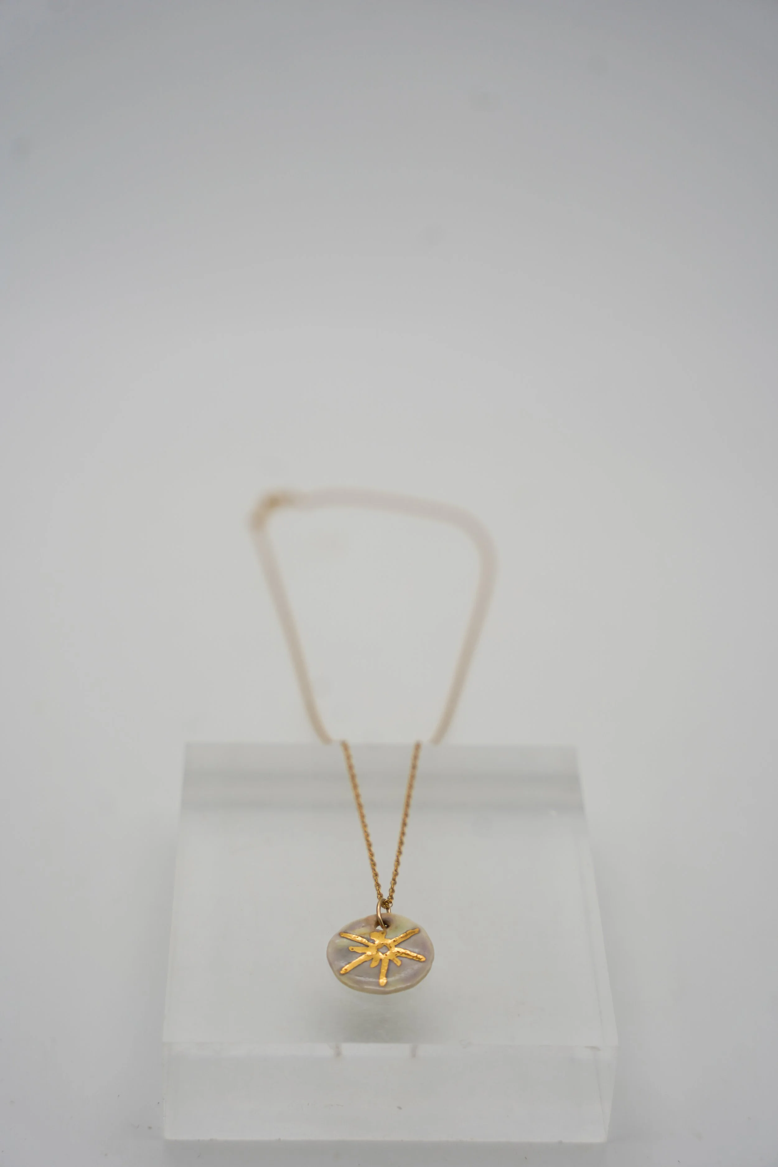 Sunshine Pendant on Gold Filled Satellite Chain in Crystal Cream