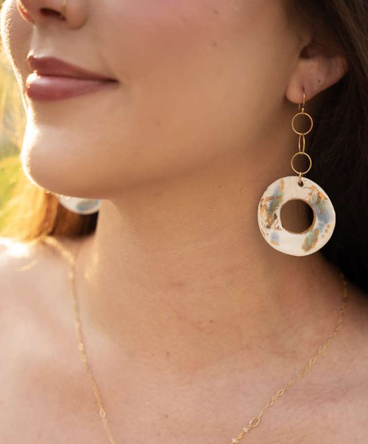 Spring Butterfly Circle Disk Earrings on Dainty Hoop Chain