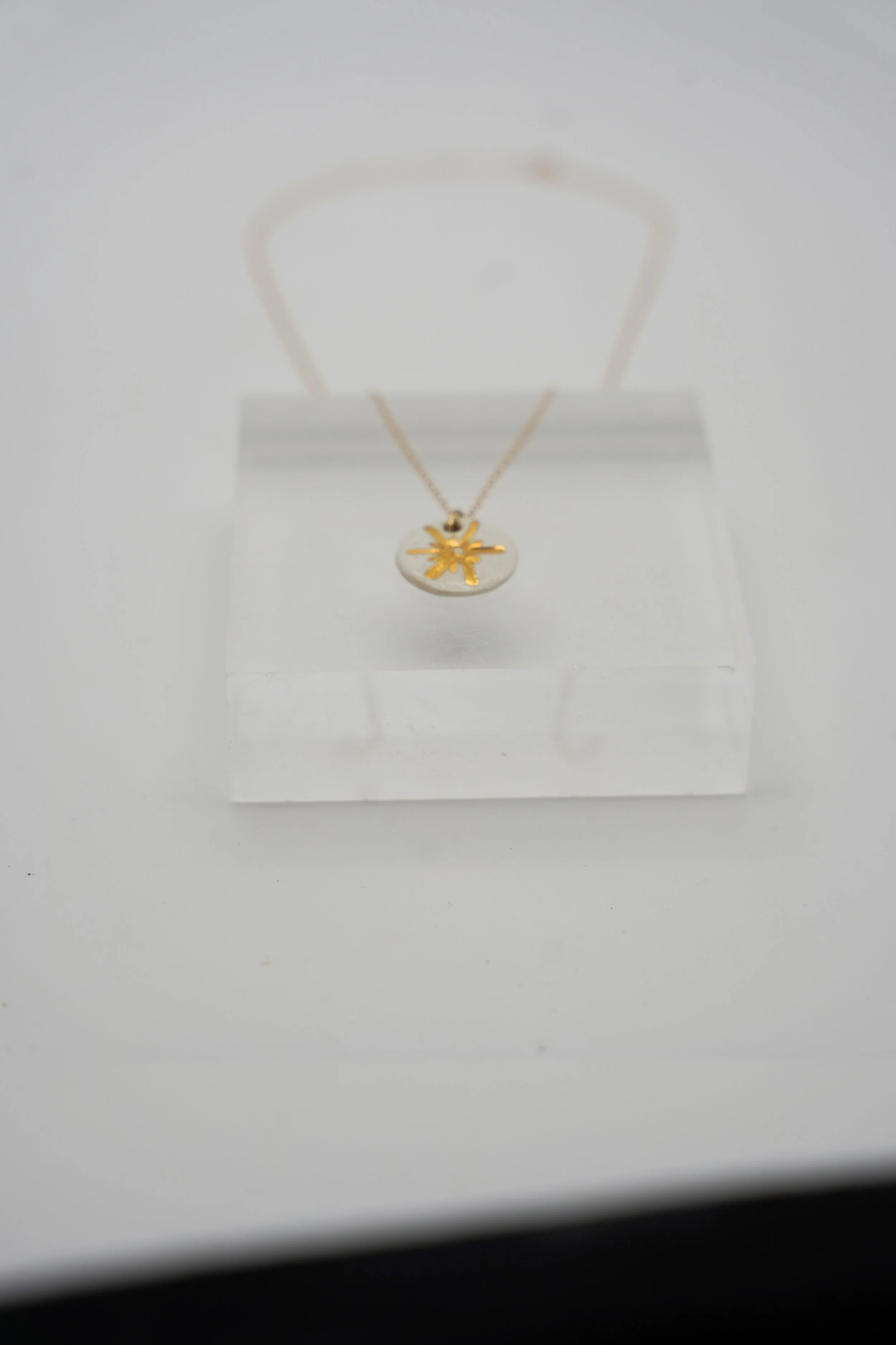 Small Sunshine Pendant on Gold Filled Simple Chain in Iridescent