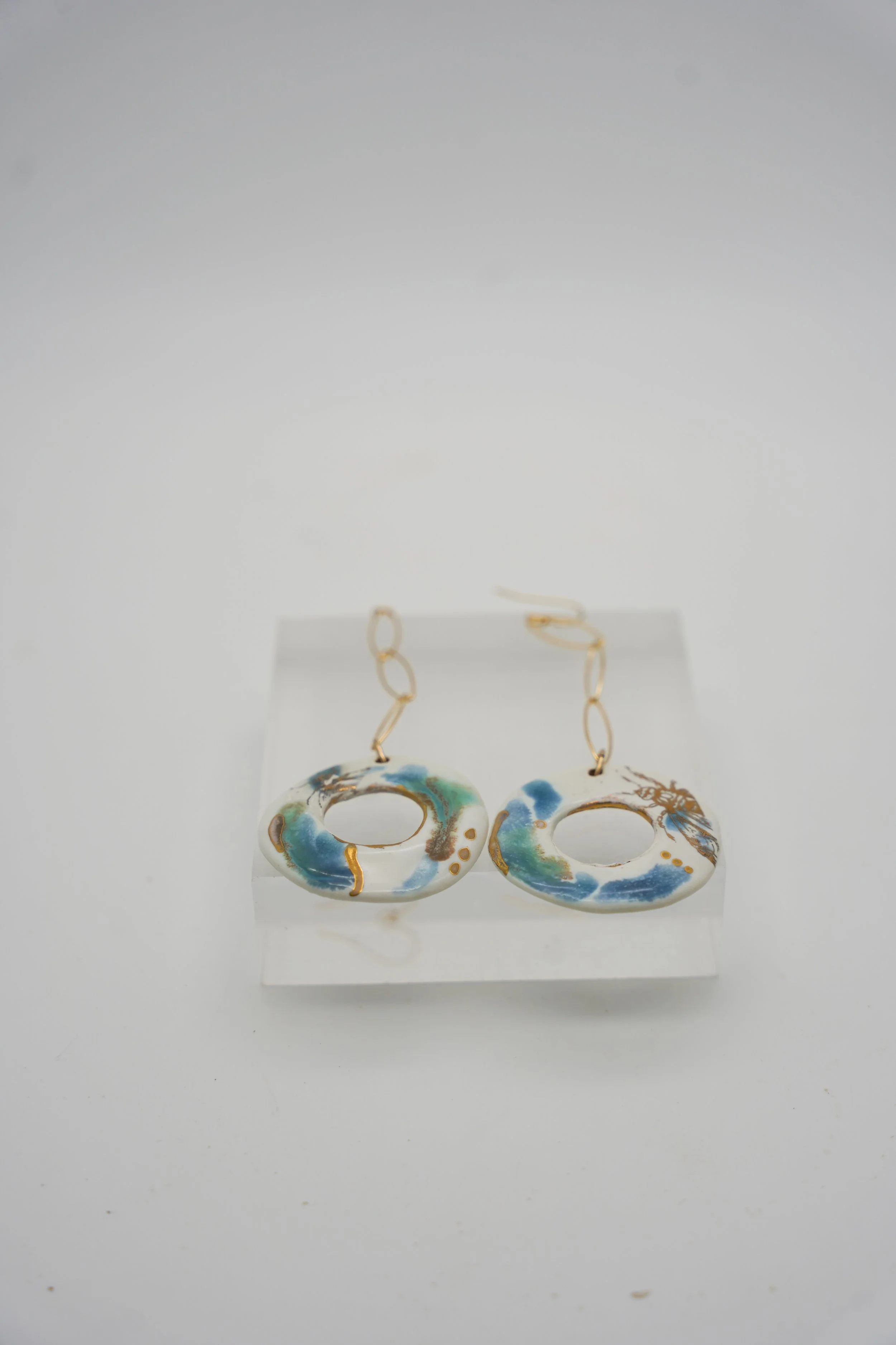 Floral Disc on Gold Filled Almond Chain in Petal Green