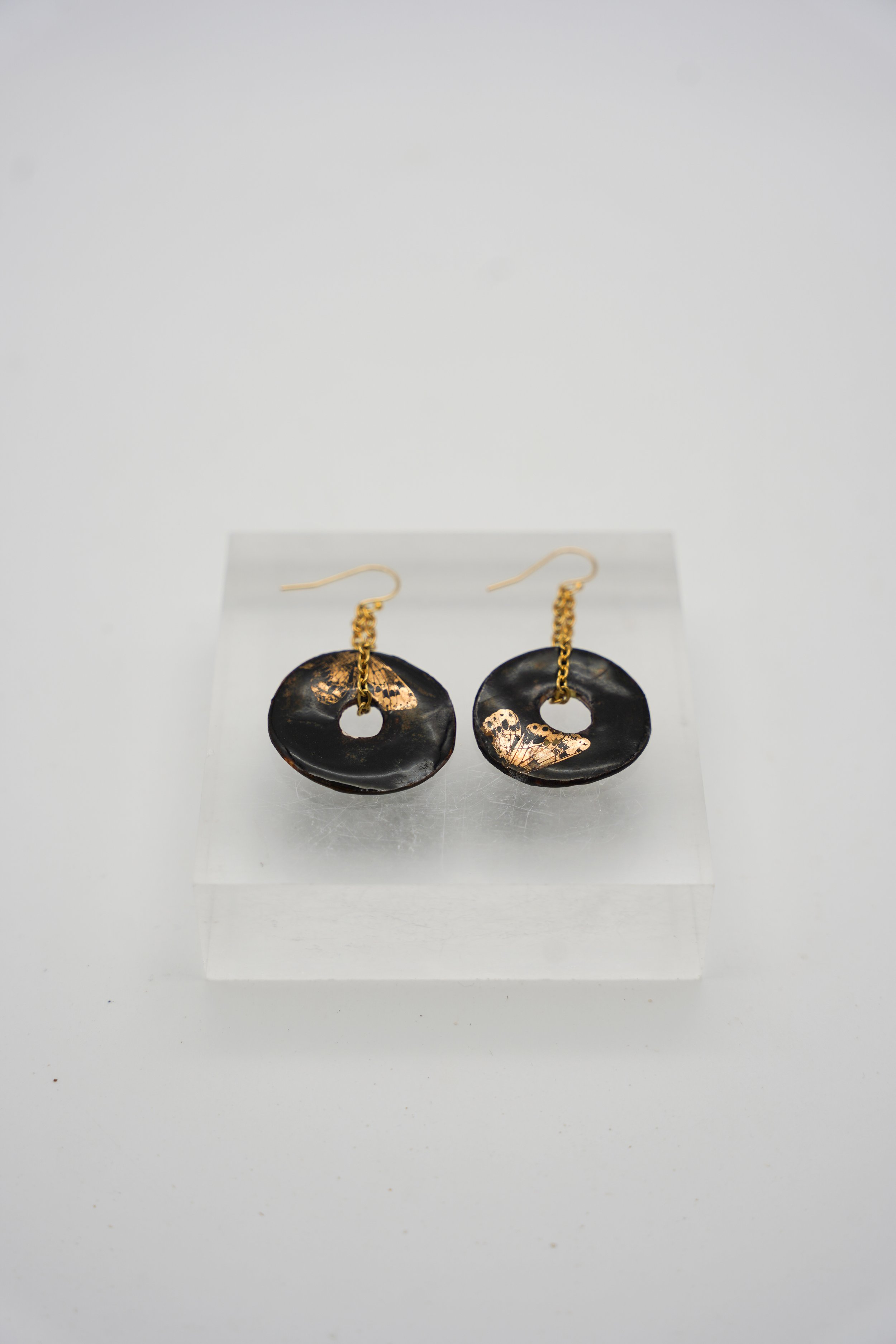 Butterfly Disc on Gold Filled Simple Chain in Black
