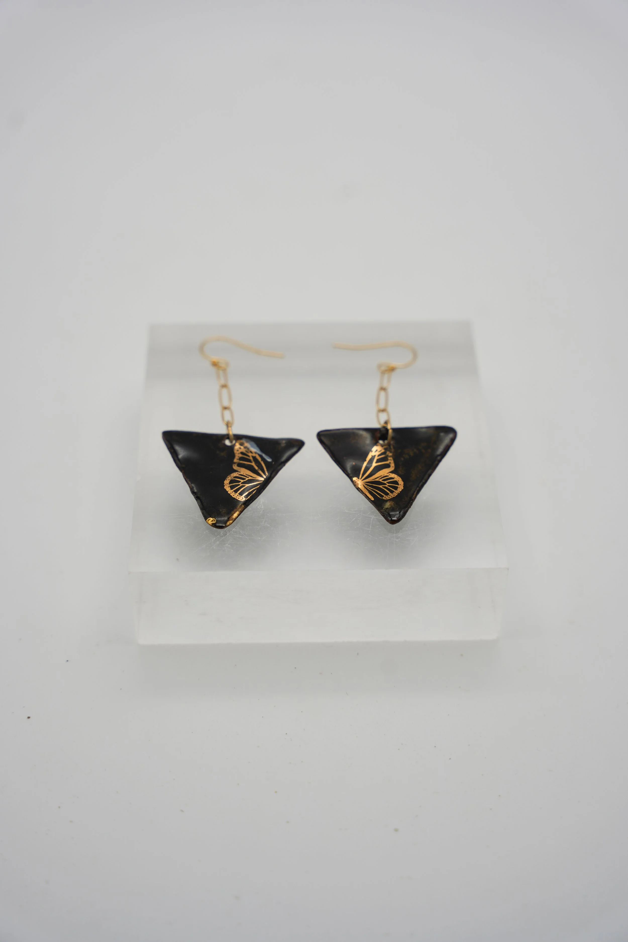 Butterfly Triangle on Gold Filled Small Paper Clip Chain in Black