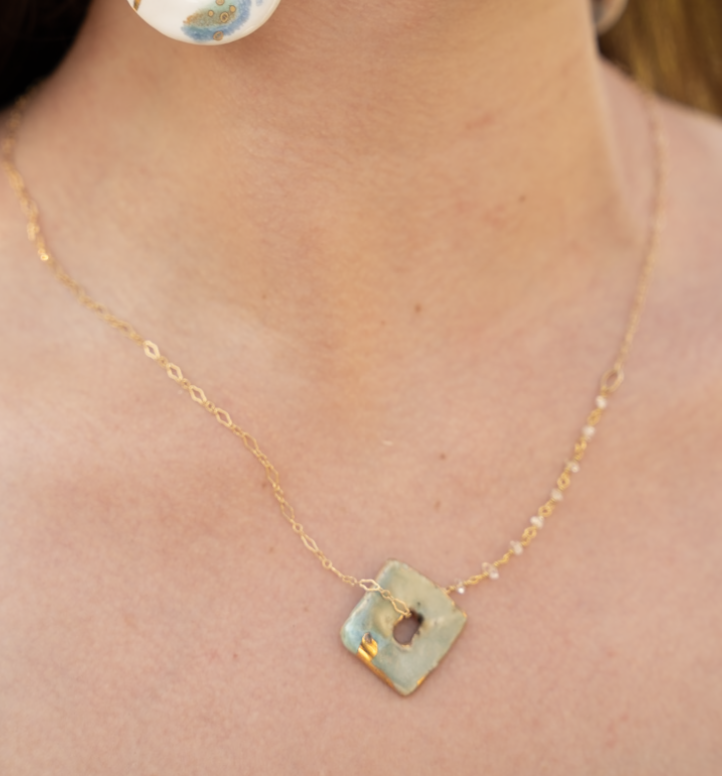 Spring Small Diamond Square Green Necklace on Elegant chain