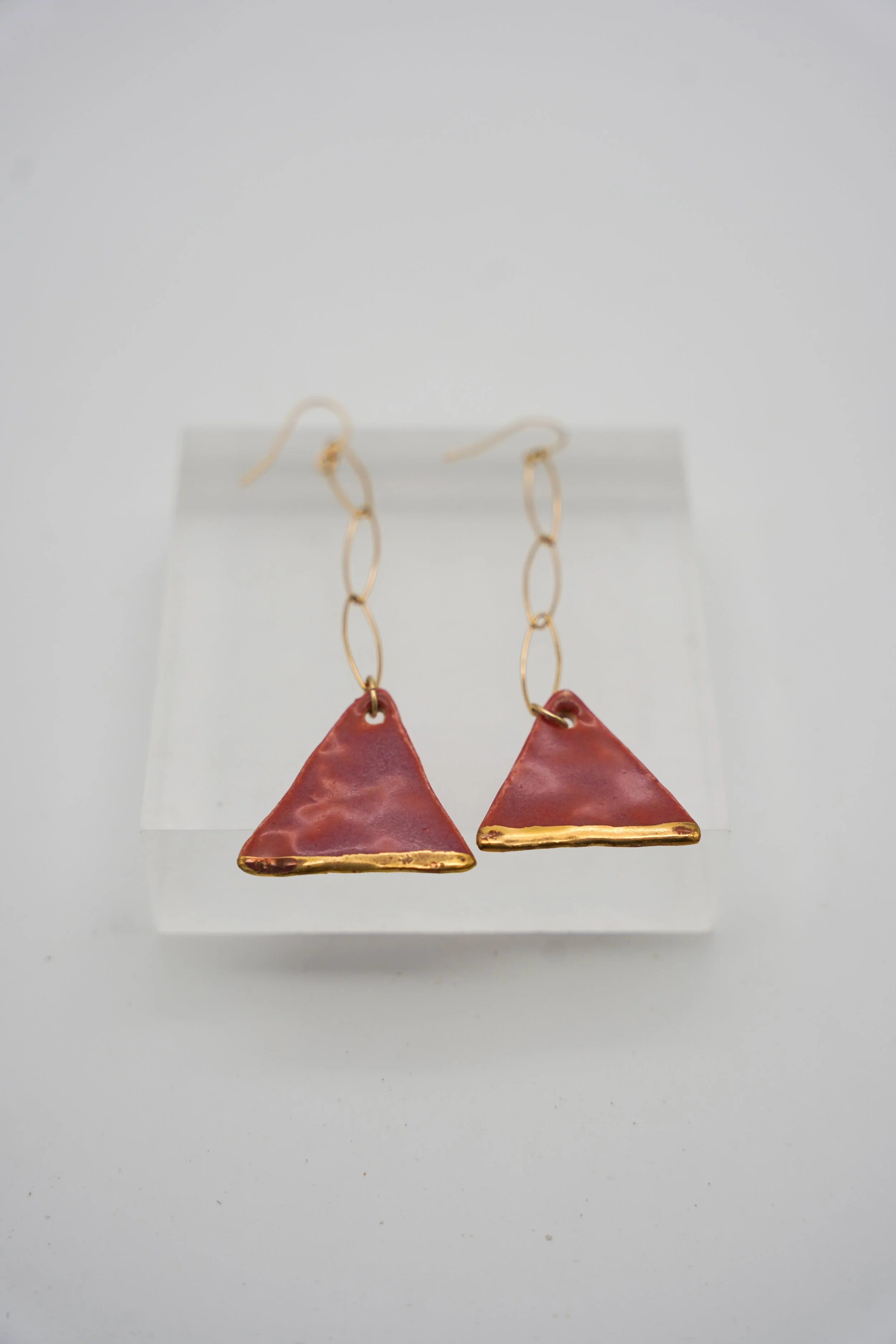 Triangle on Gold Filled Almond Chain in Hot Pink