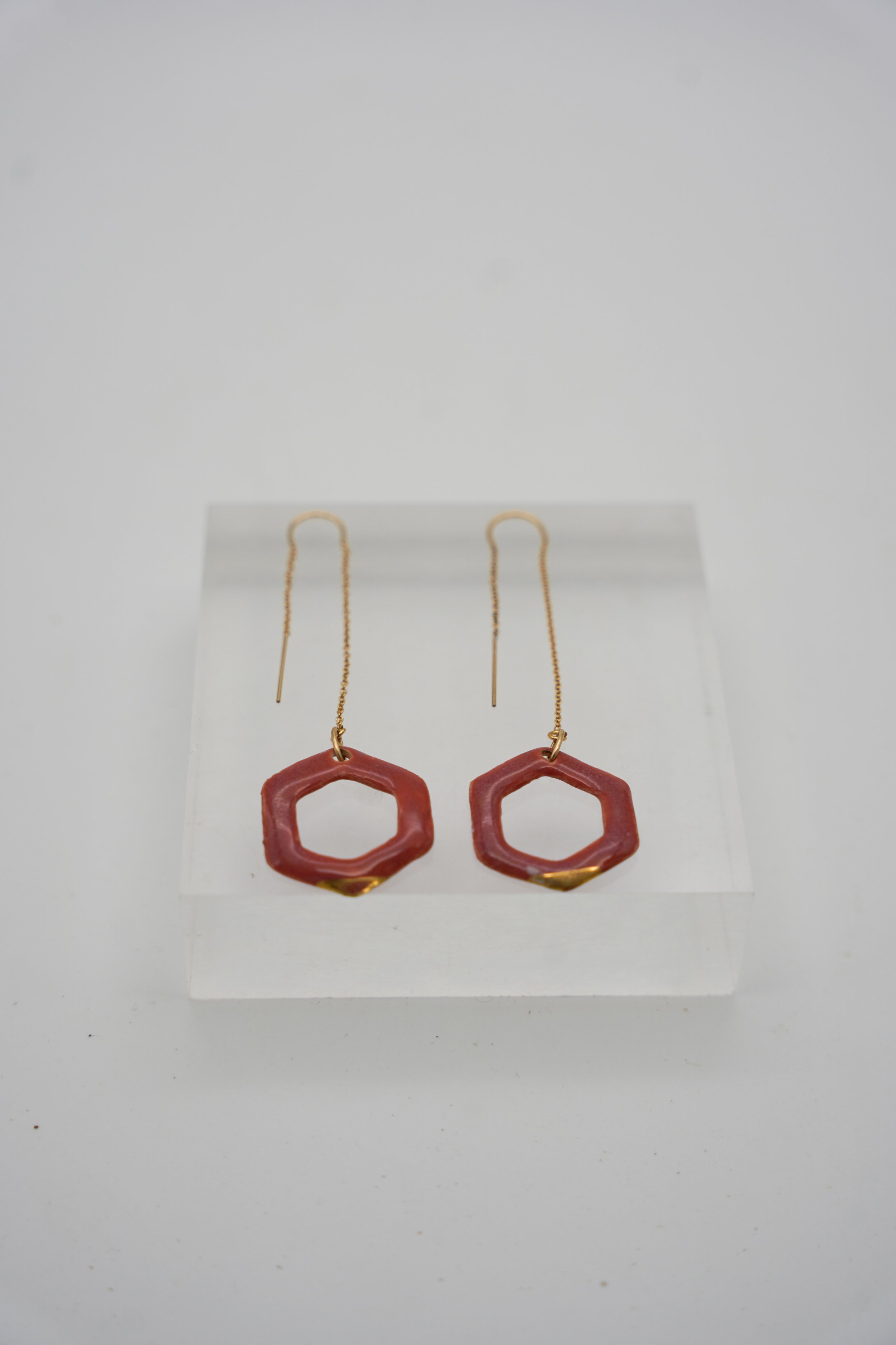 Hexagon on Gold Filled Threader Chain in Hot Pink