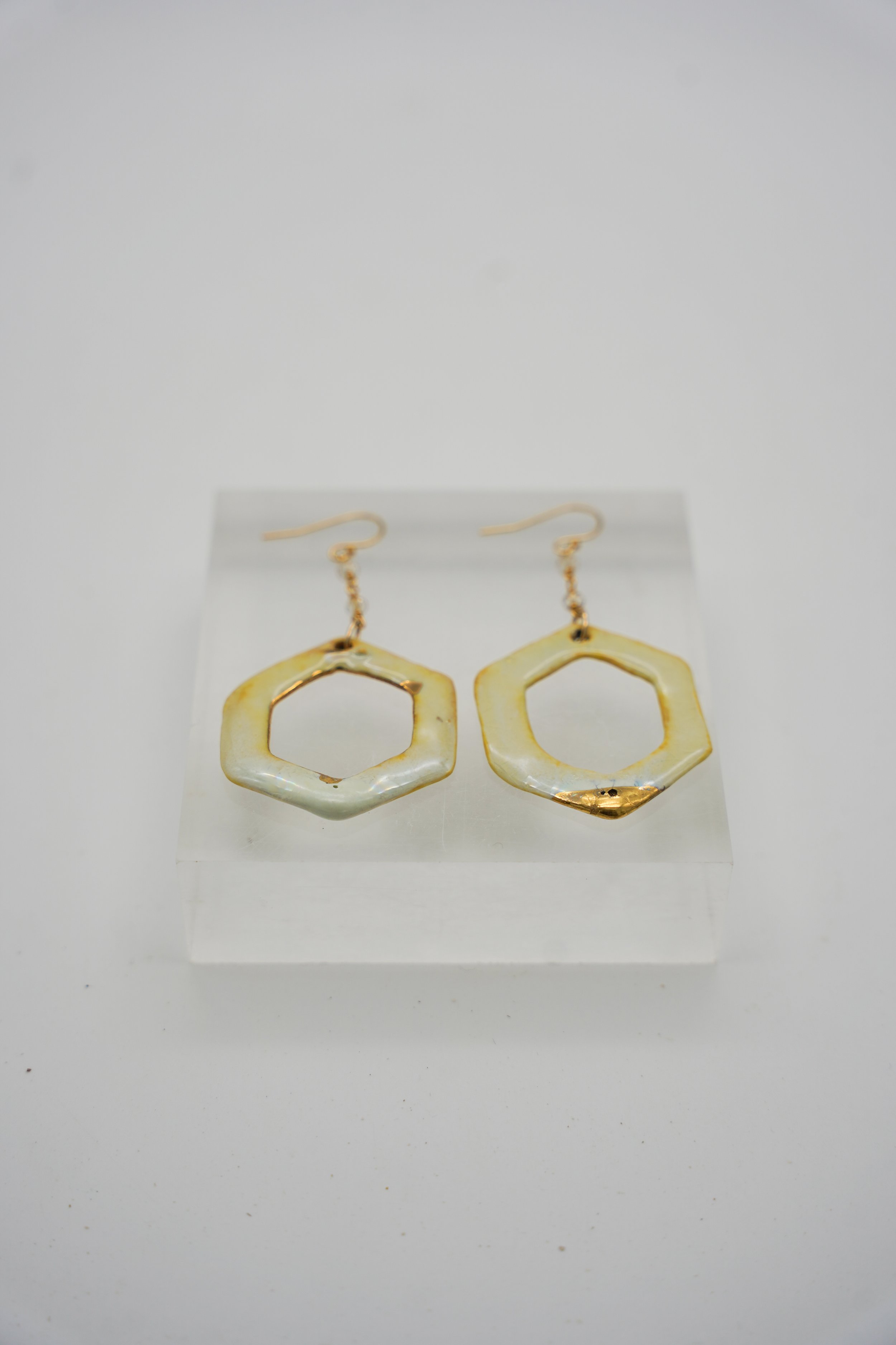 Hexagon on Gold Filled Beaded Chain in Iridescent