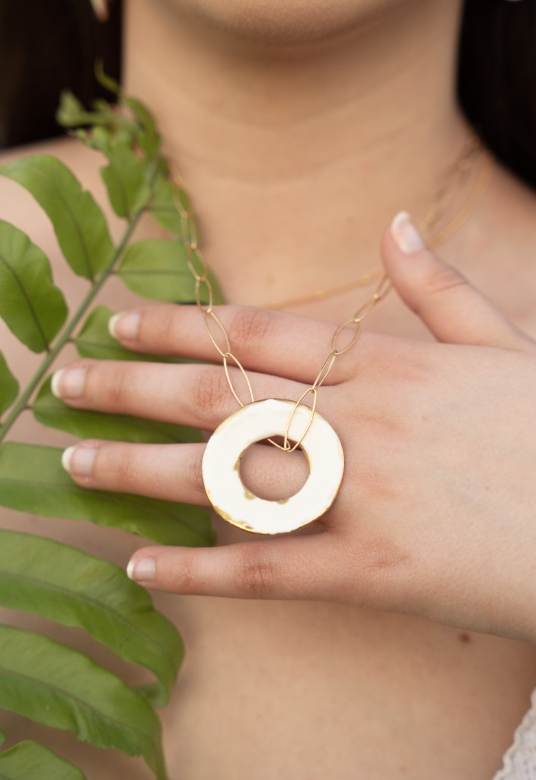 Spring Circle Light Pink Disk on Paper Clip Chain