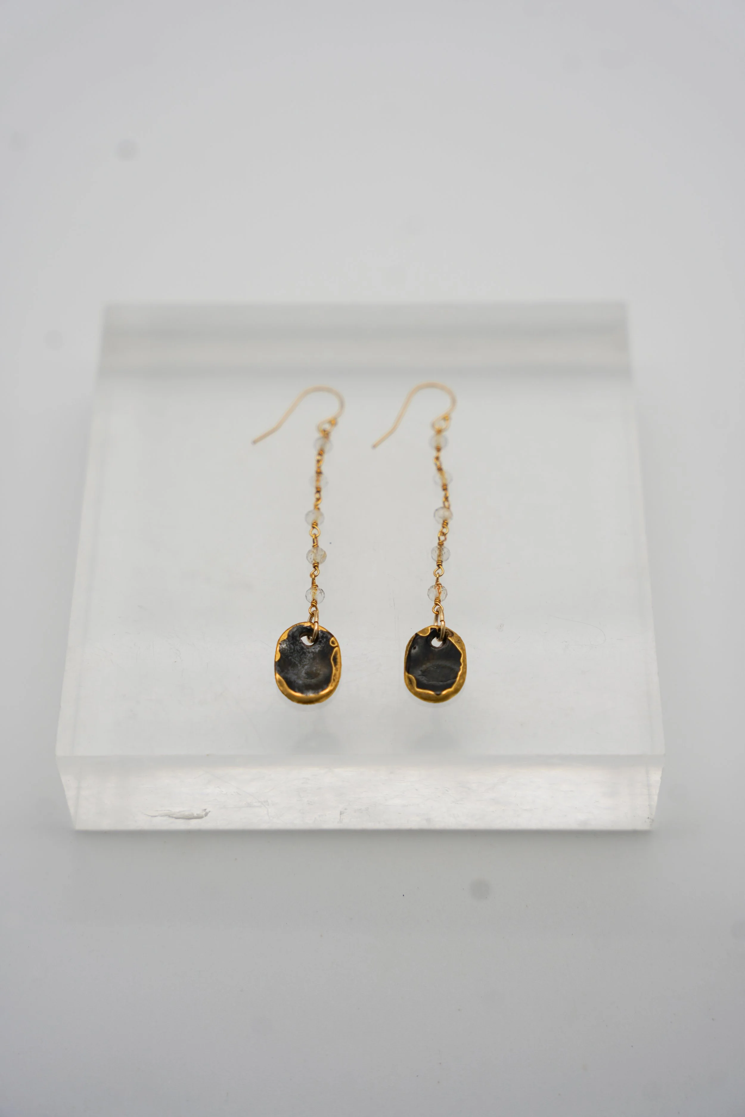 Oval on Gold Filled Clear Beaded Chain in Black