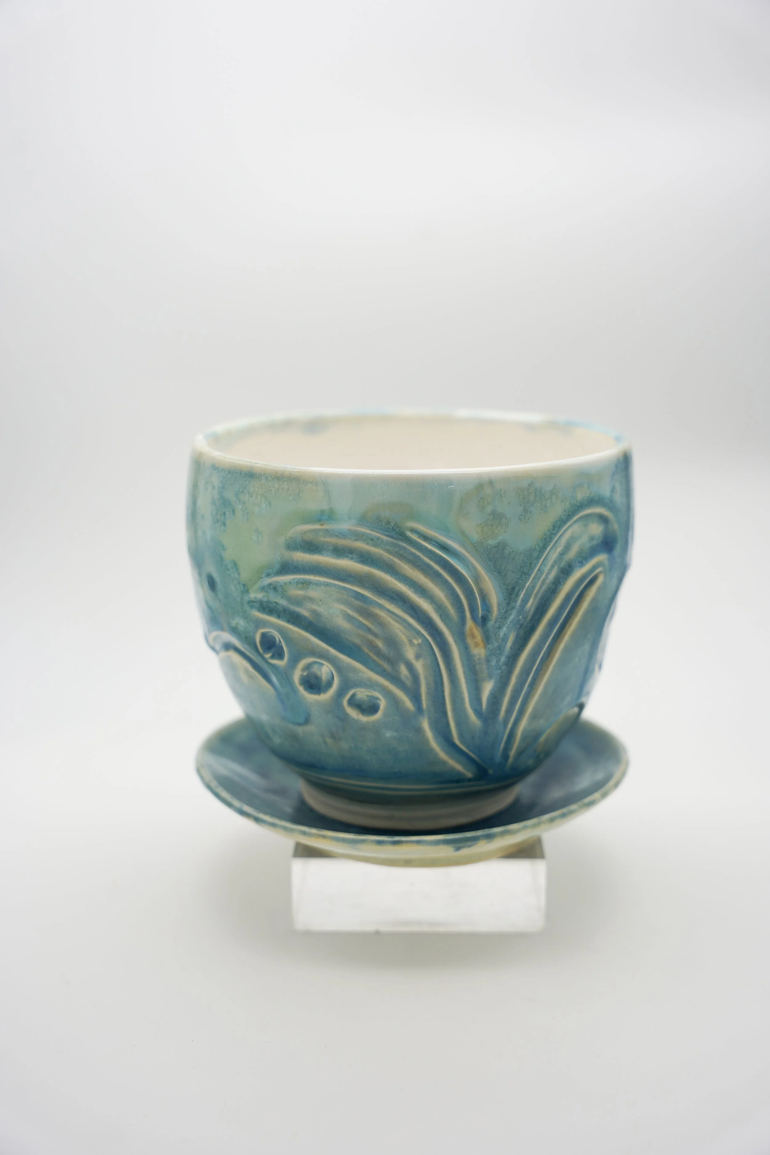Carved Planter in Blue Jean