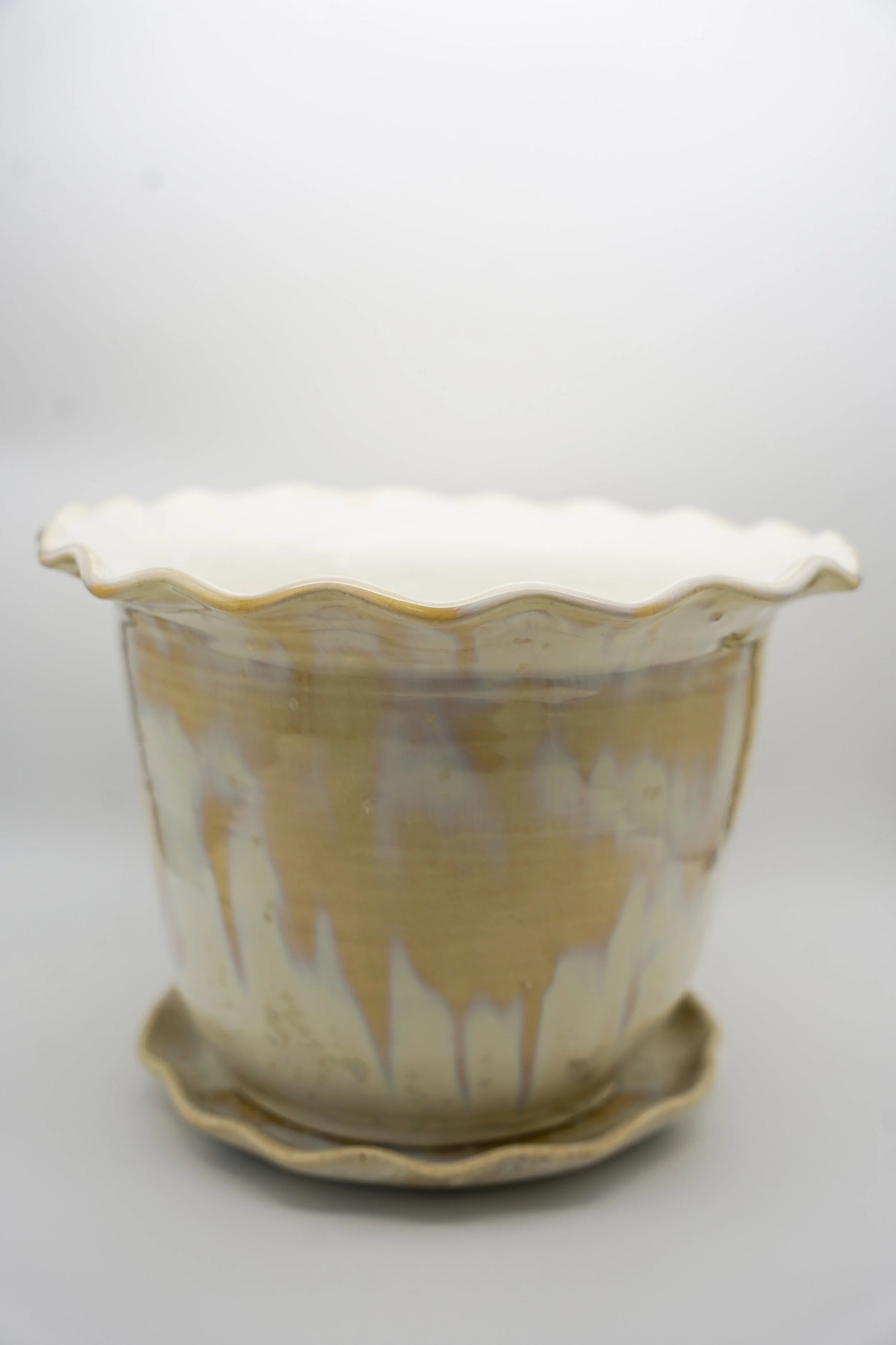 Ruffled Planter in Honey Celadon