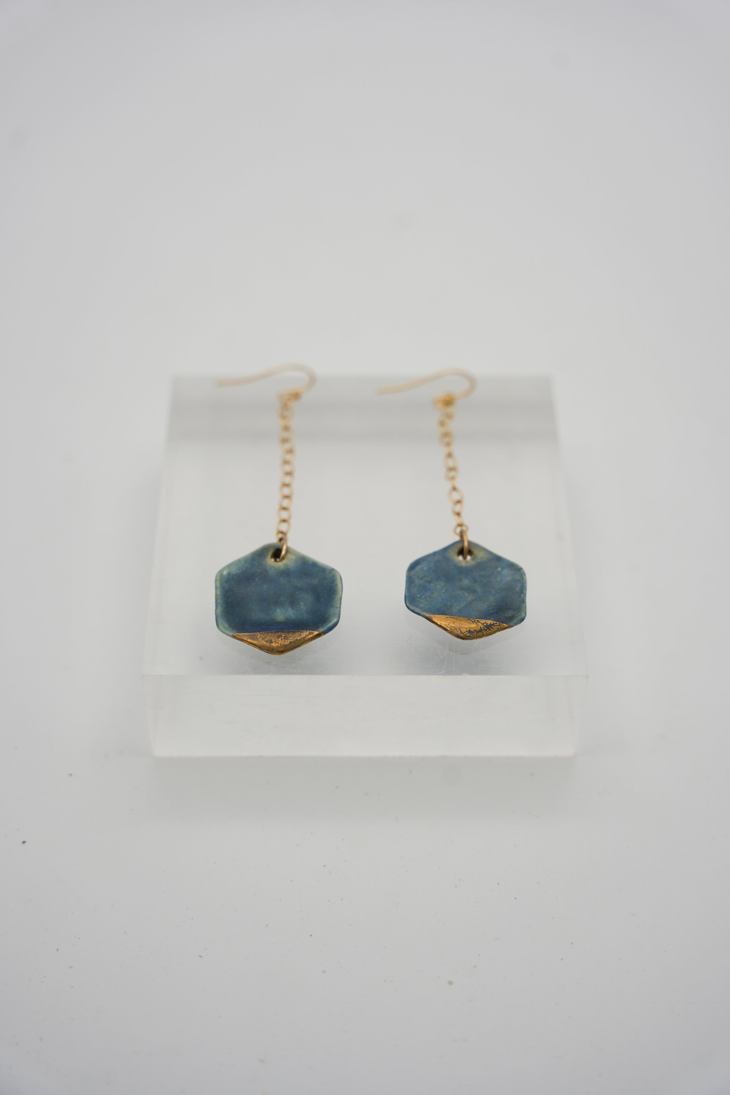 Hexagon on Gold Filled Simple Chain in Blue Jean