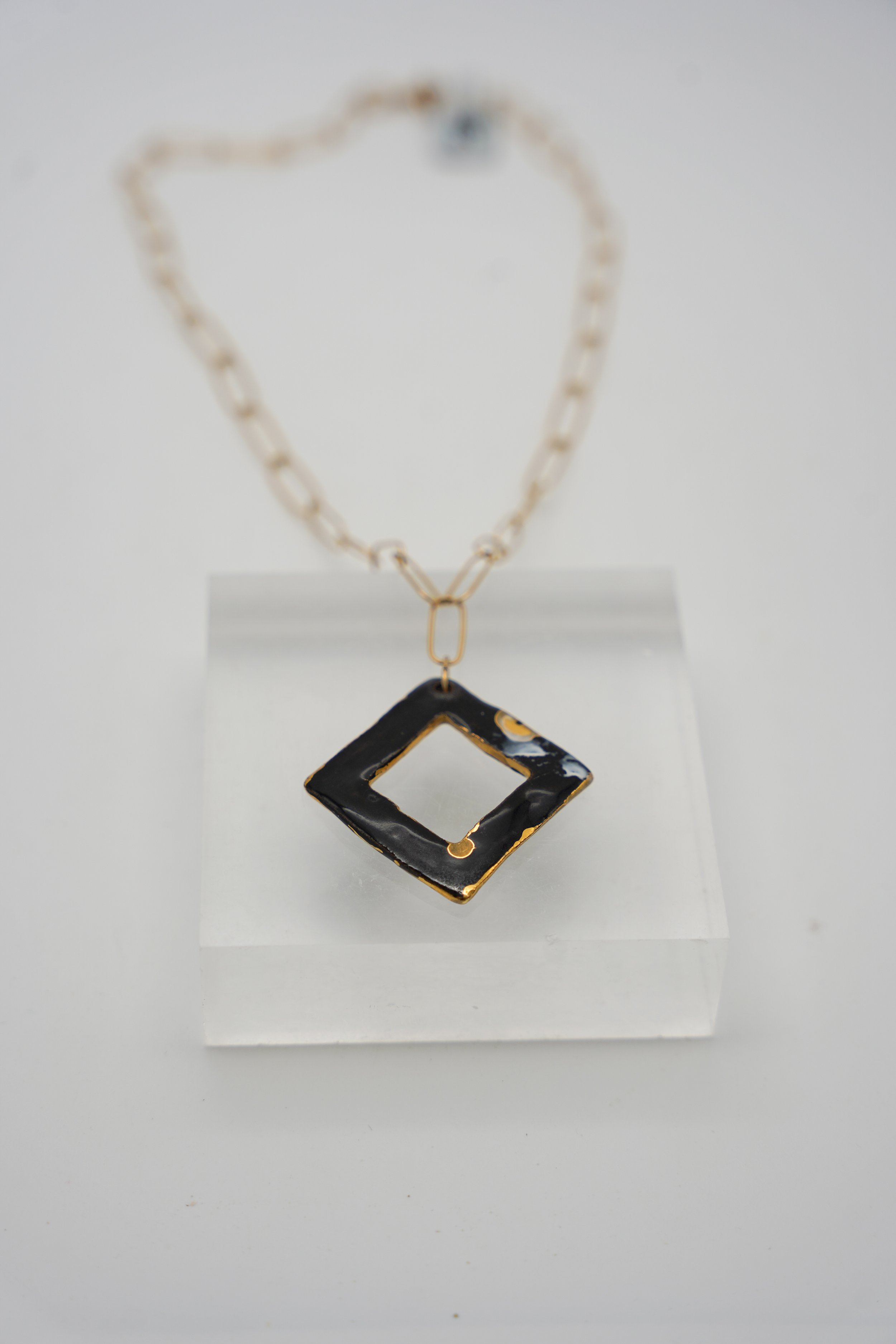 Diamond on Gold Filled Large Paper Clip Chain in Black