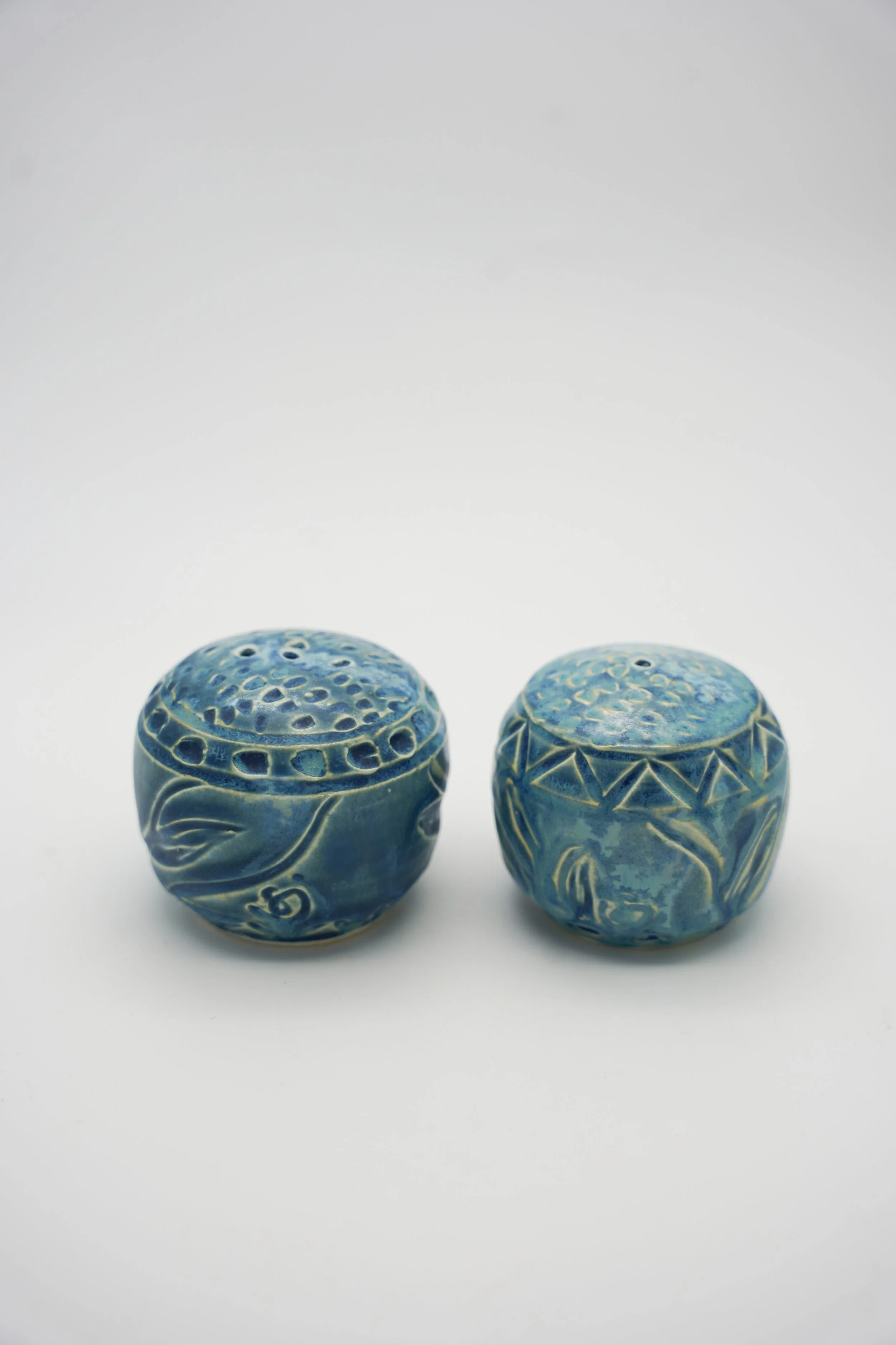 Carved Salt & Pepper Shakers in Blue Jean