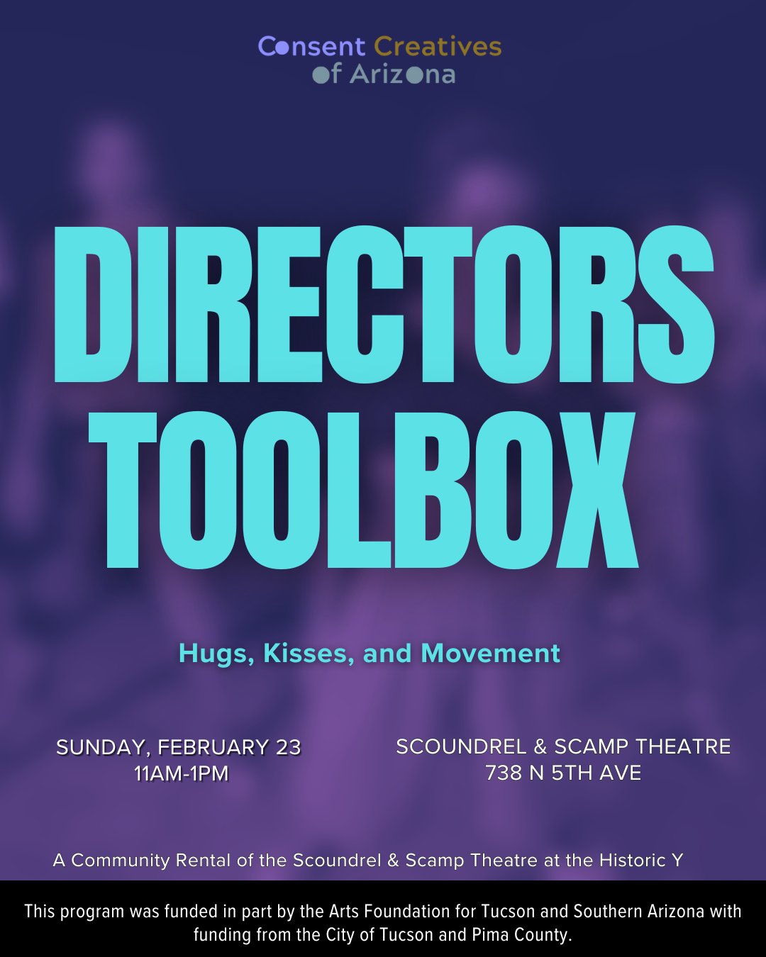 Flyer for 'Directors Toolbox' event by Consent Creatives of Arizona, featuring the event date, time, location, and sponsorship details.