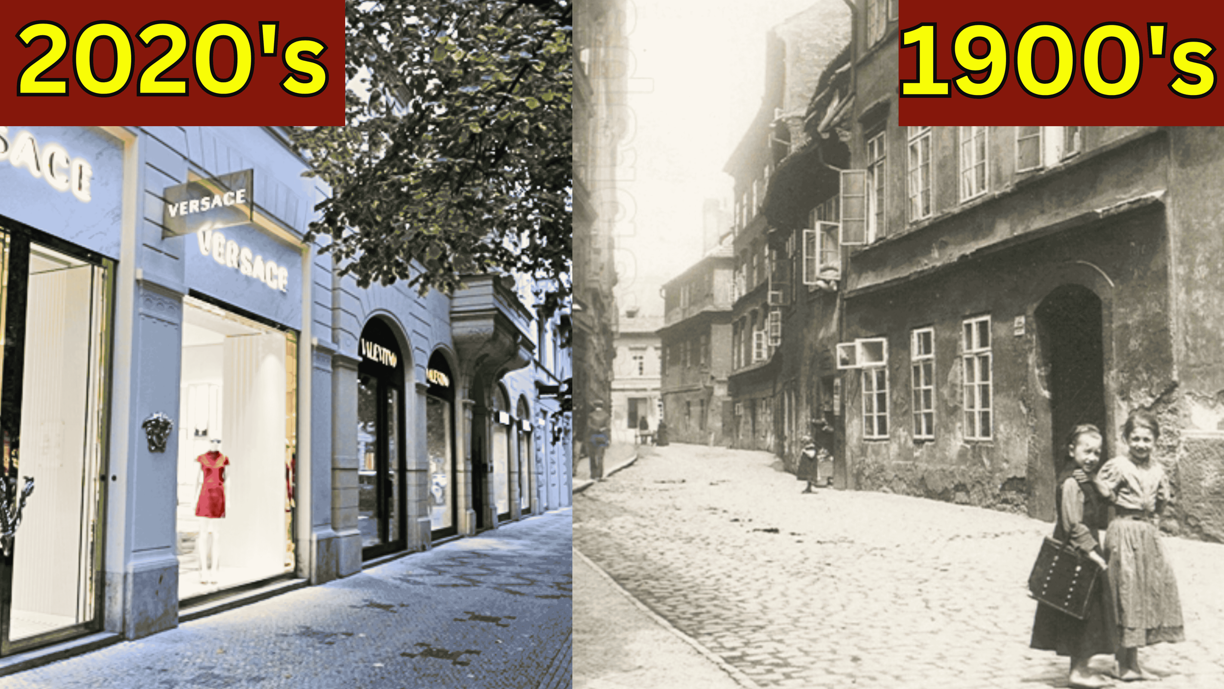 Prague Paris street: now vs then