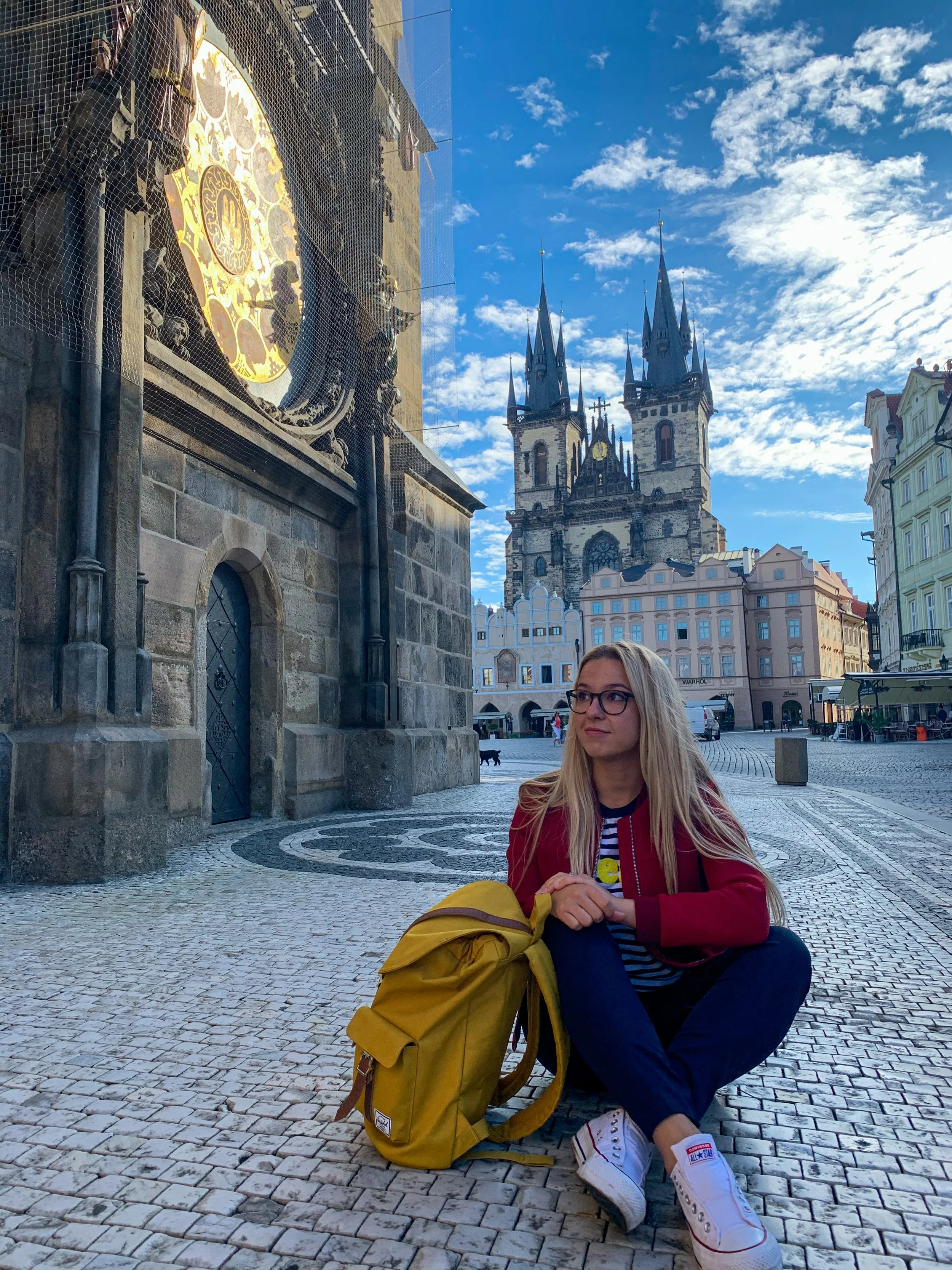 Backpacker girl at the Old Town Square, Prague