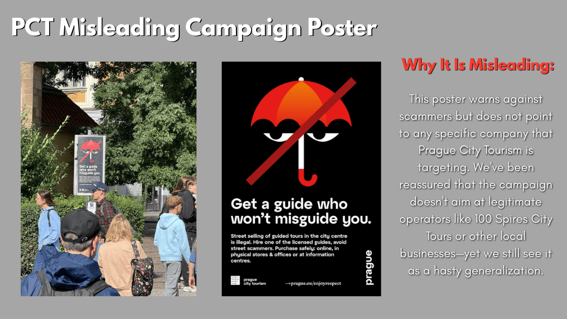 Red Umbrellas Called “Scammers”? Why Prague City Tourism’s Banner Hurts Legit Licensed Guides