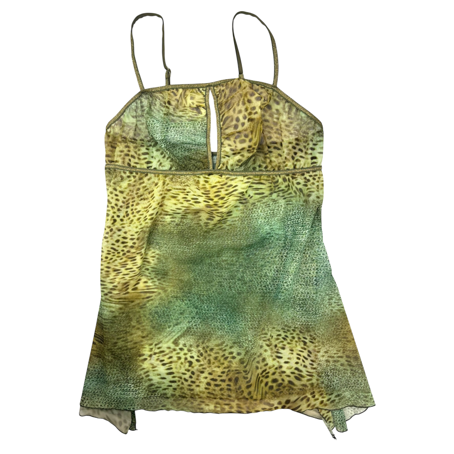 Y2k Green Sheer Mesh Leopard Print Cami Top