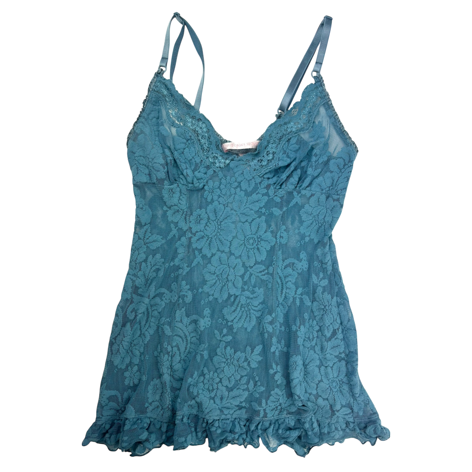 Y2k Victoria’s Secret Blue Lace Frilly Cami Top/Dress