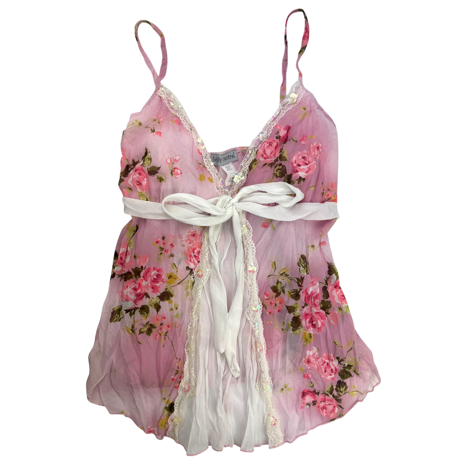 Y2k Pink Floral Sequin Tie Top