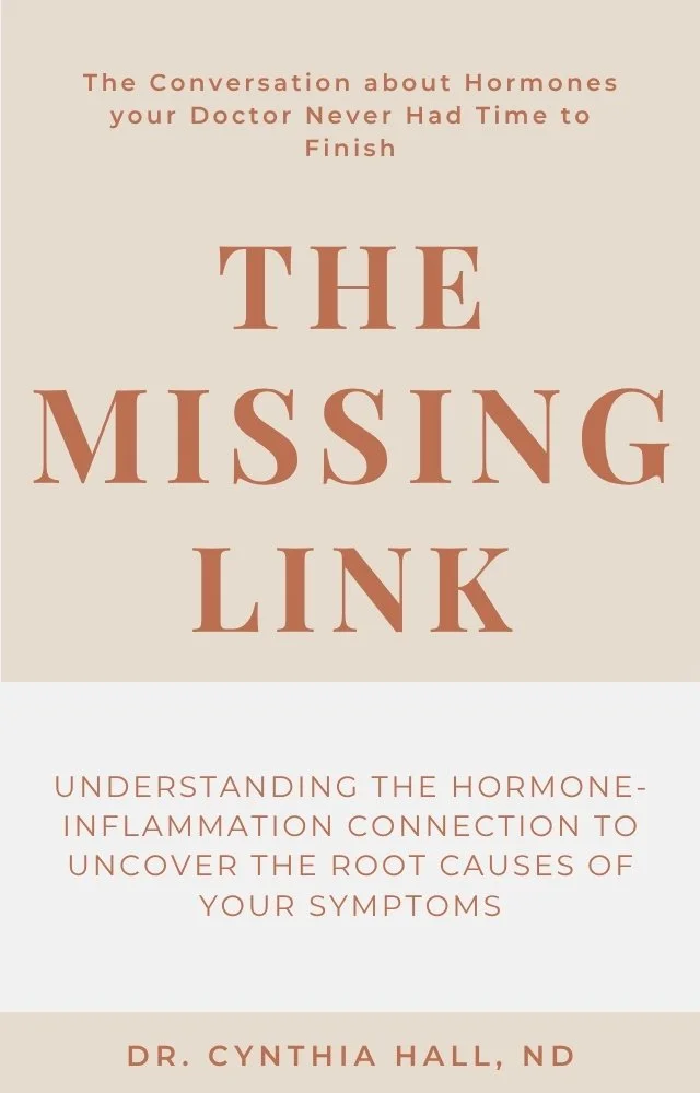 Kindle Ebook Cover. THE MISSING LINK. Orange words on a cream background. A book for hormone imbalance and chronic inflammation