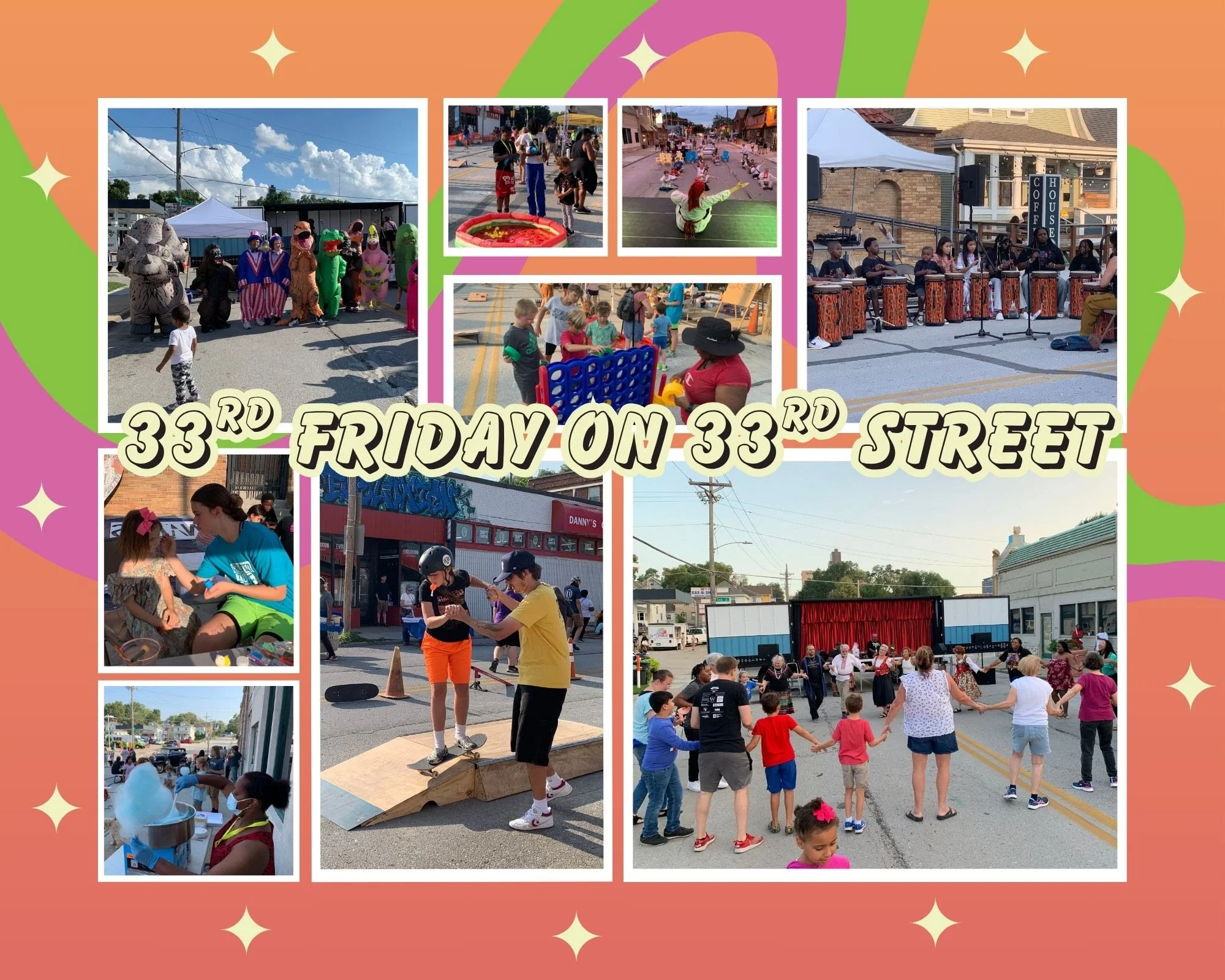 Tonight! Join us for the @yates.illuminates  and @giffordparkneighborhoodmarket annual 33rd Friday Block Party from 5-8 pm! 🎊

-Free and open to the public
-Live music and dancing
-Kids zone
-Food trucks
-Neighborhood Market
-Pop-up skate park
-Pick