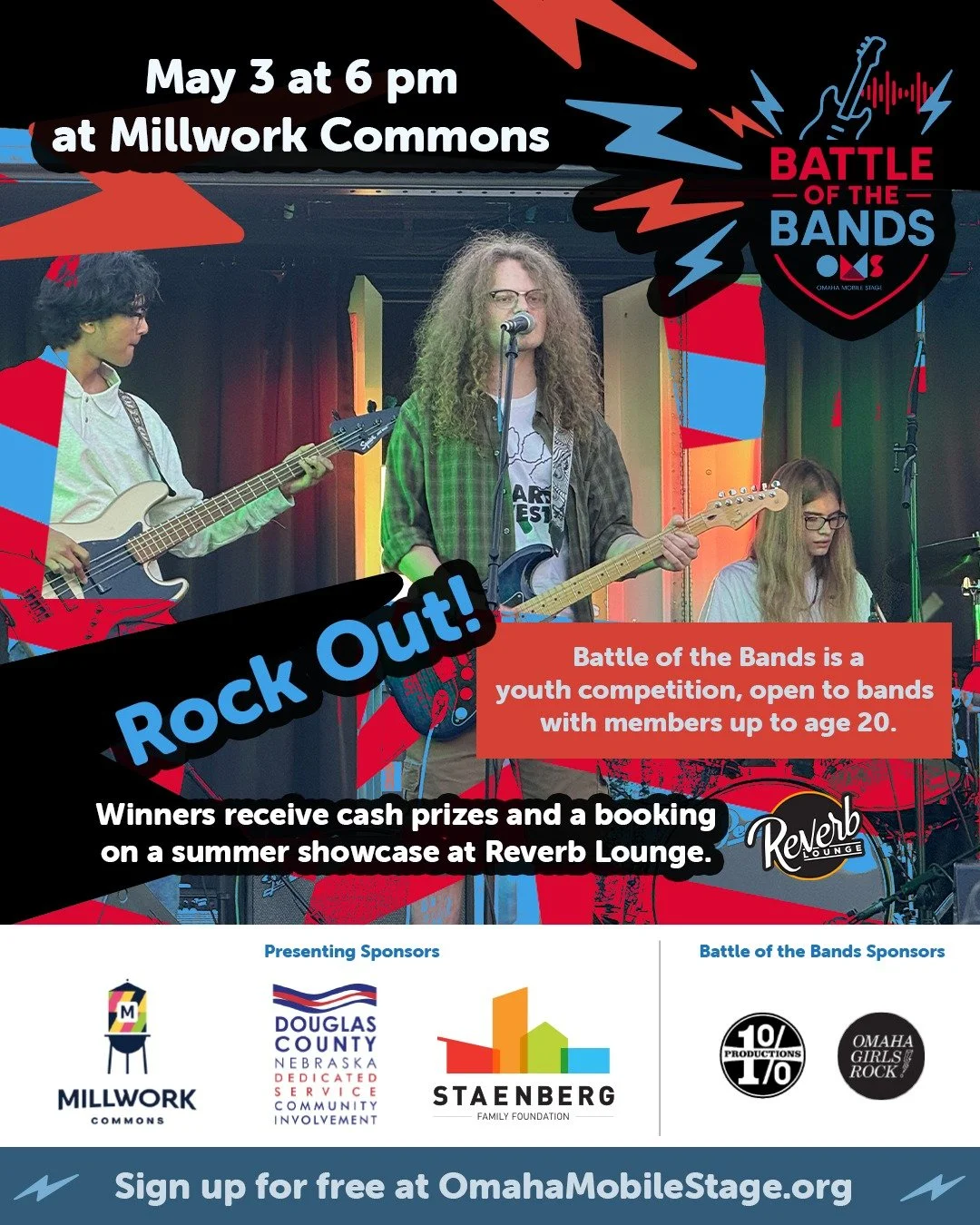 🎶 Ready to take the stage? 🎸🤘 

Join us for Battle of the Bands on Sunday, May 3 at 6 PM at Millwork Commons!

Battle of the Bands is an exciting youth music competition open to bands with members up to age 20.

✨ Why sign up?
	&bull;	Free and ope