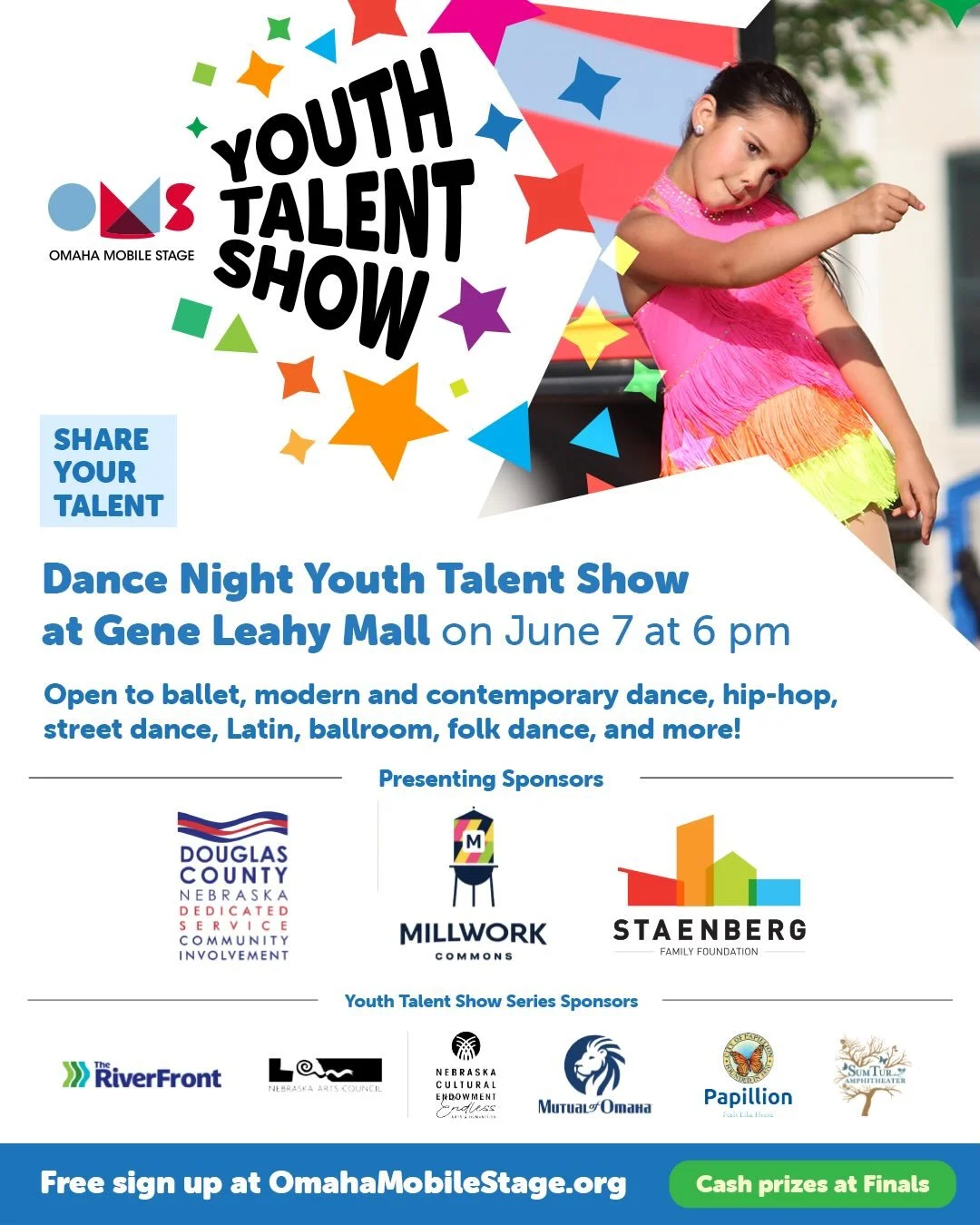 Registration for Dance Night is officially OPEN! 🎉💃🕺

Got moves? Bring them to the stage! Sign up now at omahamobilestage.org and show Omaha what you&rsquo;ve got.

📍 June 7 | 6 PM
📍 Gene Leahy Mall

Dance Night is part of the Omaha Mobile Stage