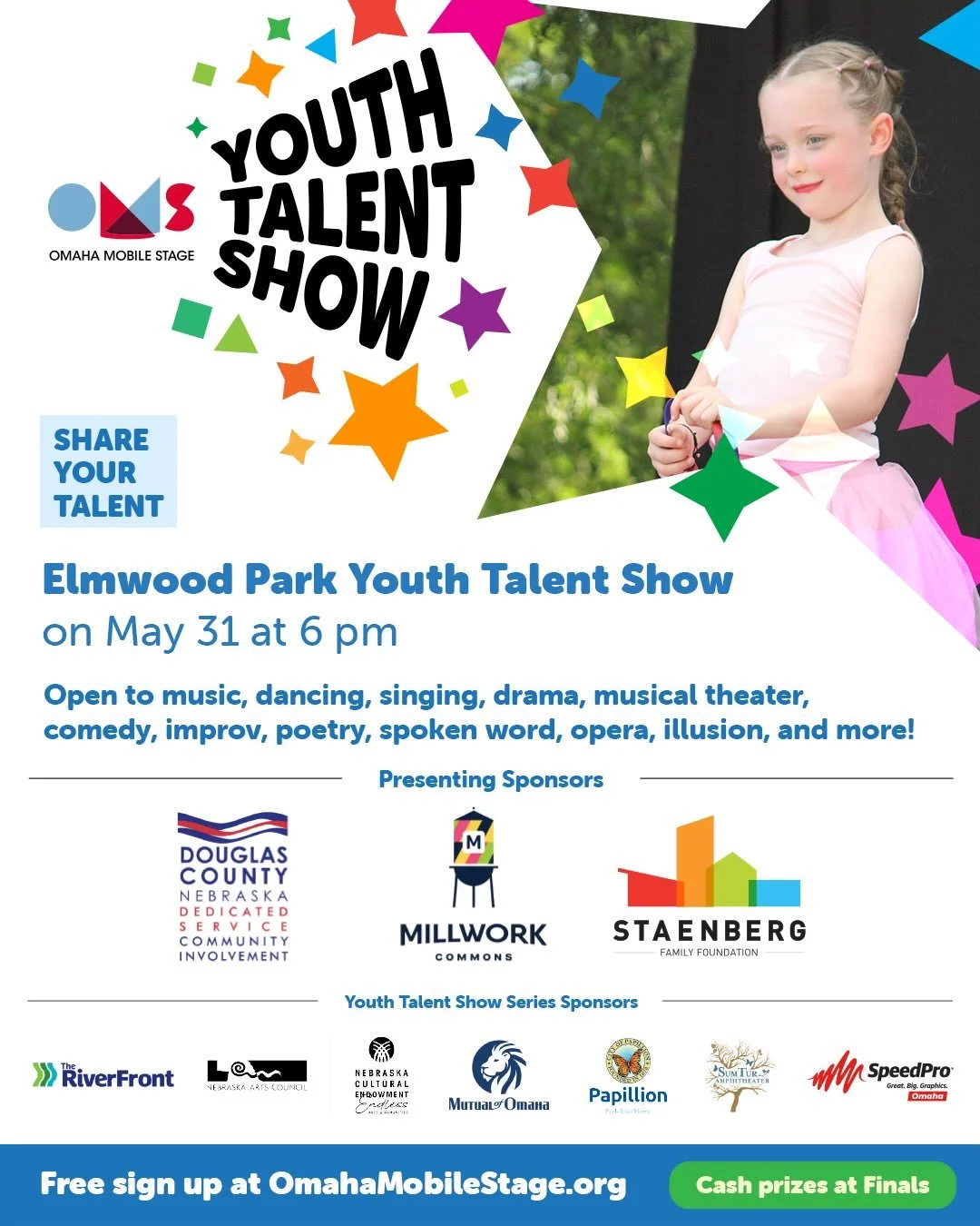 Join us for the Elmwood Park Youth Talent Show this Sunday, May 31 at 6 PM! 🌳✨

Come cheer on amazing young performers from across Omaha as they take the stage under the open sky. From singing and dancing to music and more, there&rsquo;s something f