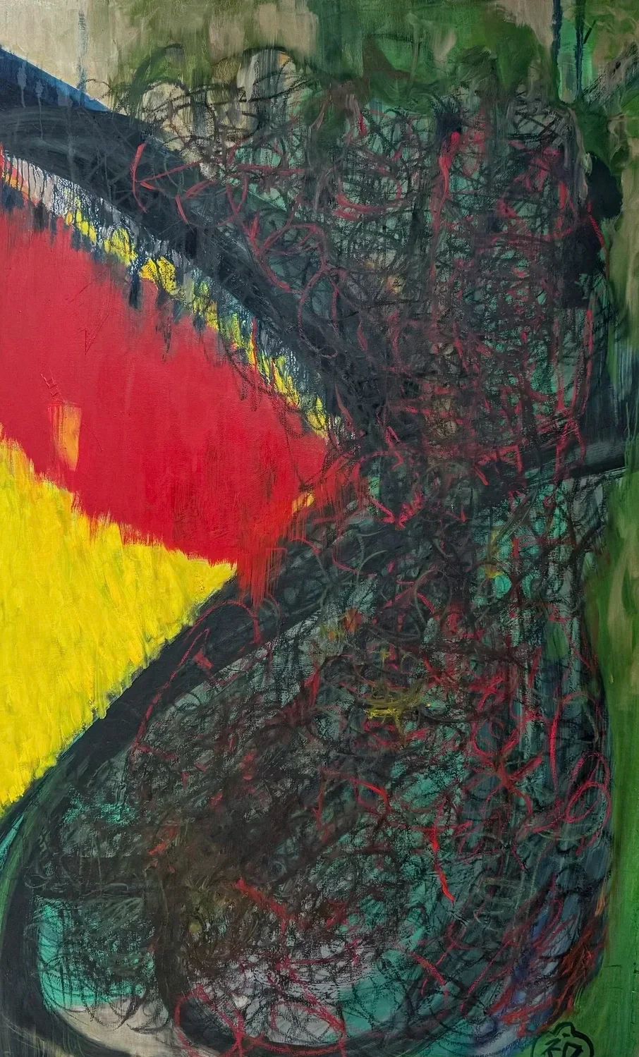 Jamie Joe - "Storm" (2020), oil and oil sticks on canvas, 45 x 72 inches