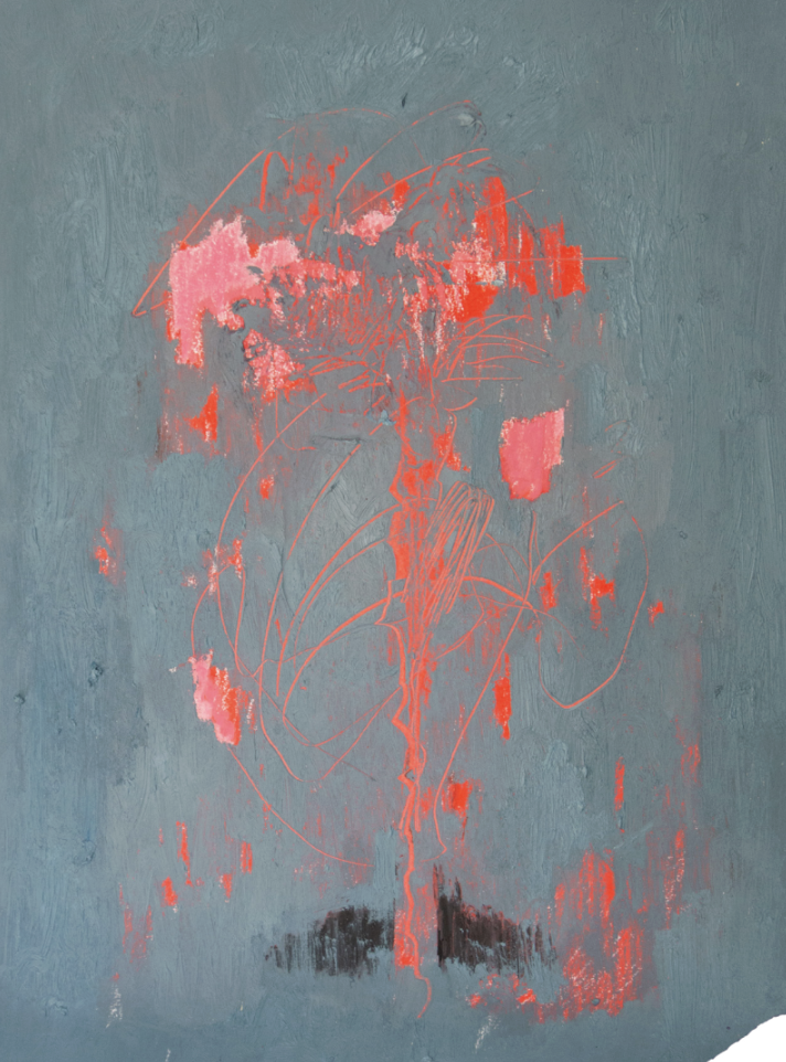 Adem Gjonbalaj - "Bouquet" (2025), oil paint and pastel on paper, 24 x 18 inches.