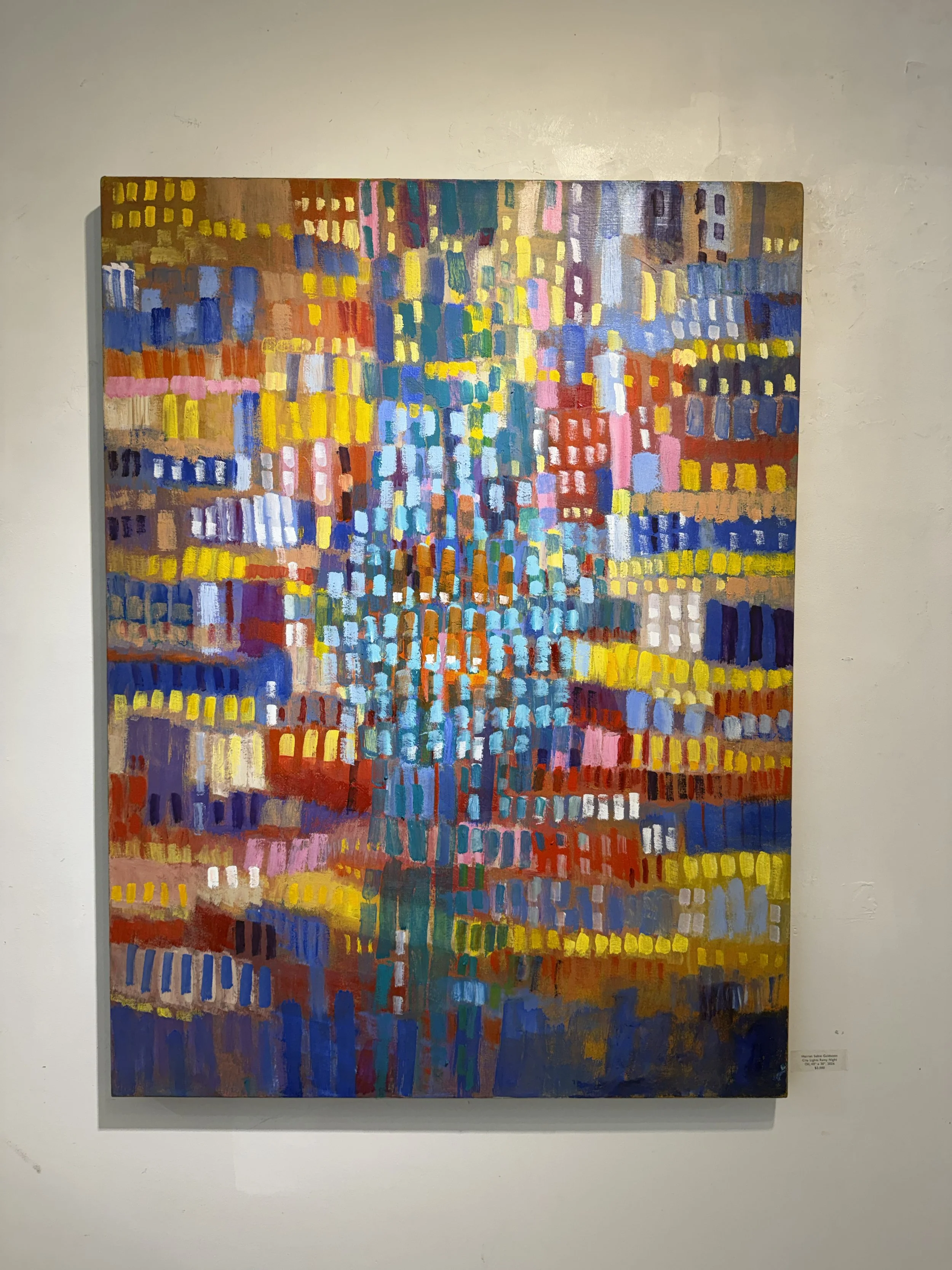 Harriet Sobie Goldstein - "City Lgihts Rainy Night" (2026), Oil, 40 x 30 inches.