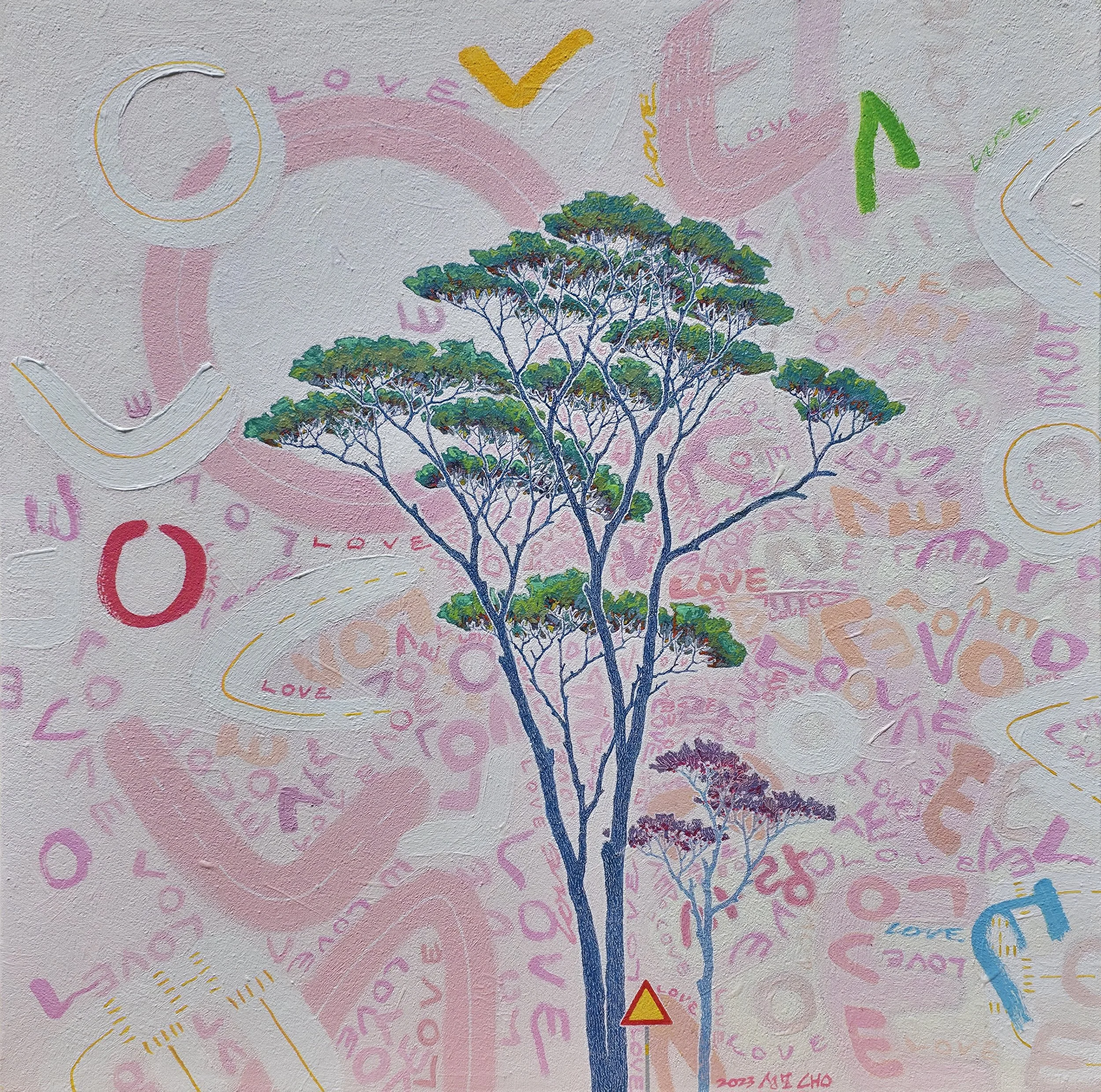 Sungmo Cho - "Along the LOVE Road" (2023), oil on canvas, 24 x 24 inches
