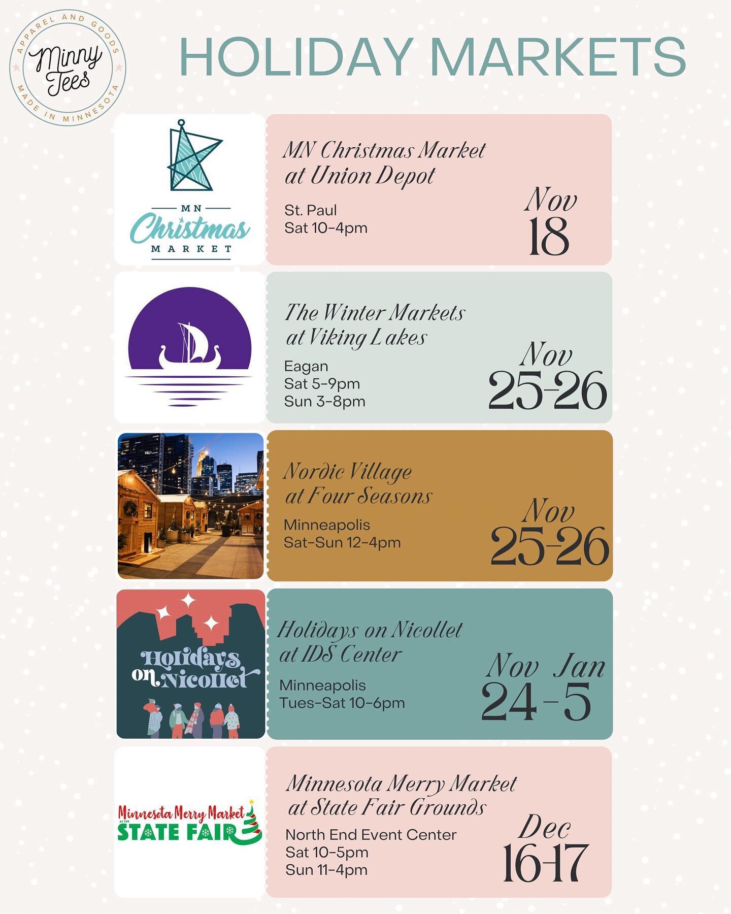 Holiday market schedule 💜 Come by and say hi and shop local with so many other amazing makers!
#shoplocal #shopsmallmn #madeinminnesota #twincities #holidayseason #holidayshopping