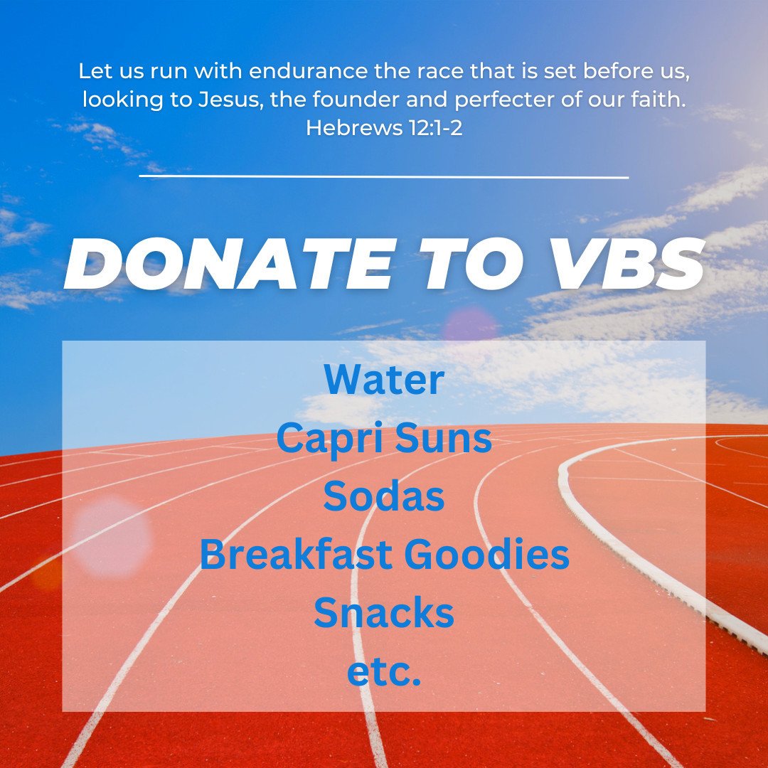 VBS is next week! We will have LOTS of children and volunteers on campus that week, and we are need of some donated items. Click on the link in our bio to sign up for the items you would like to donate.