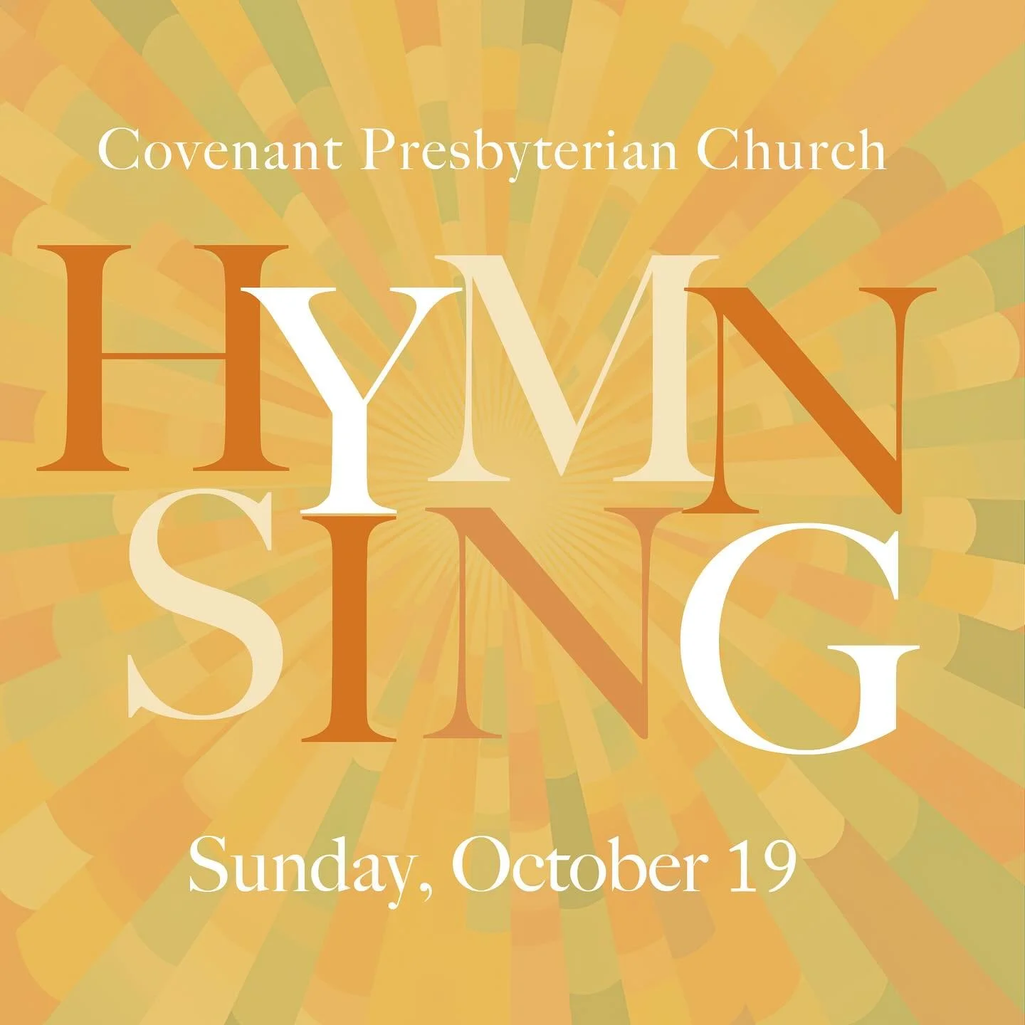 Join us Sunday, October 19, for dinner and our Fall Hymn Sing! Dinner will begin at 5:15 pm in the Fellowship Hall, and the Hymn Sing will begin at 6:00 in The Pit. Being a dessert to share!
