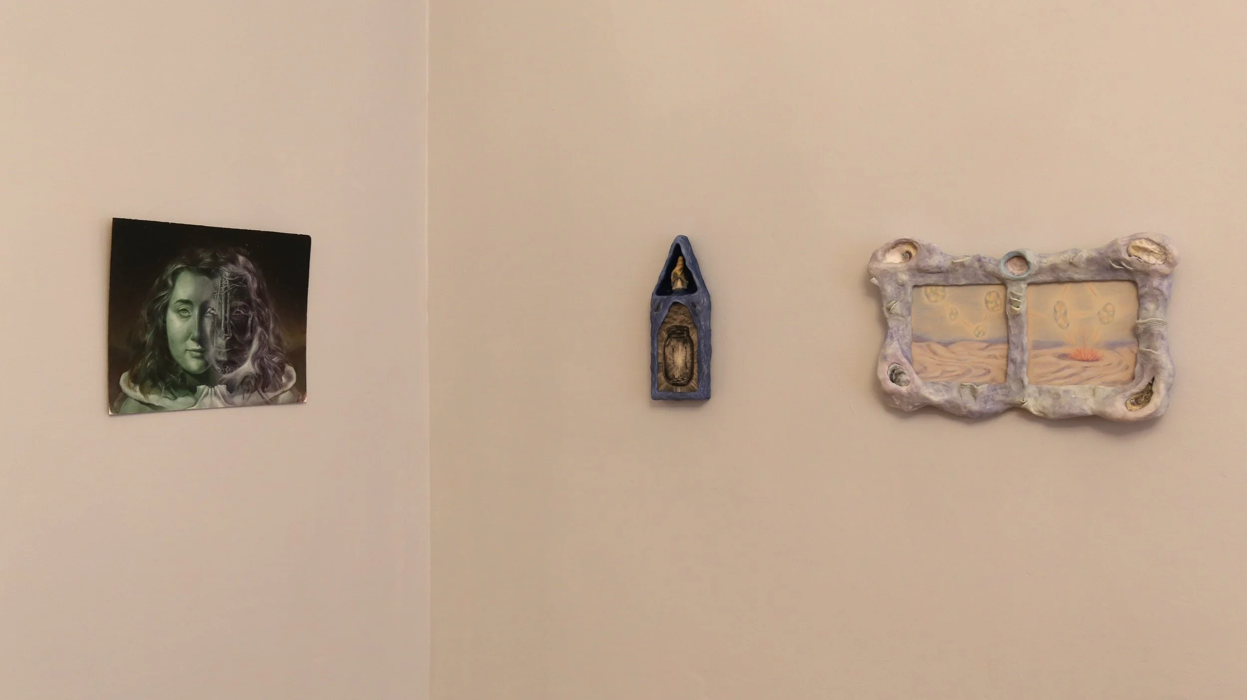  From left to right: Works by Chloe Mosbacher and Jordan Long 