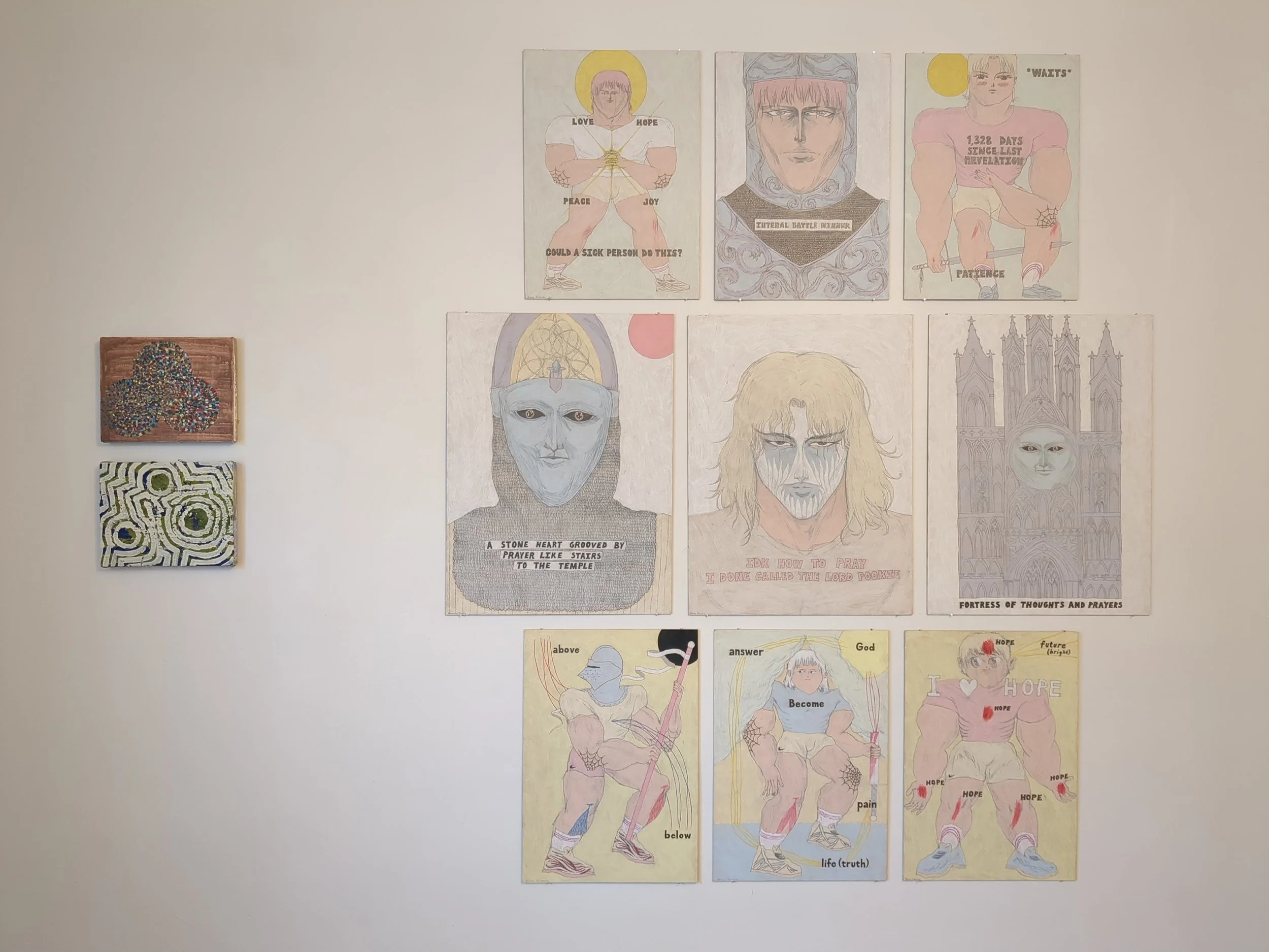  left: paintings by Alec Samperi right: drawings by Bones Gilmore 