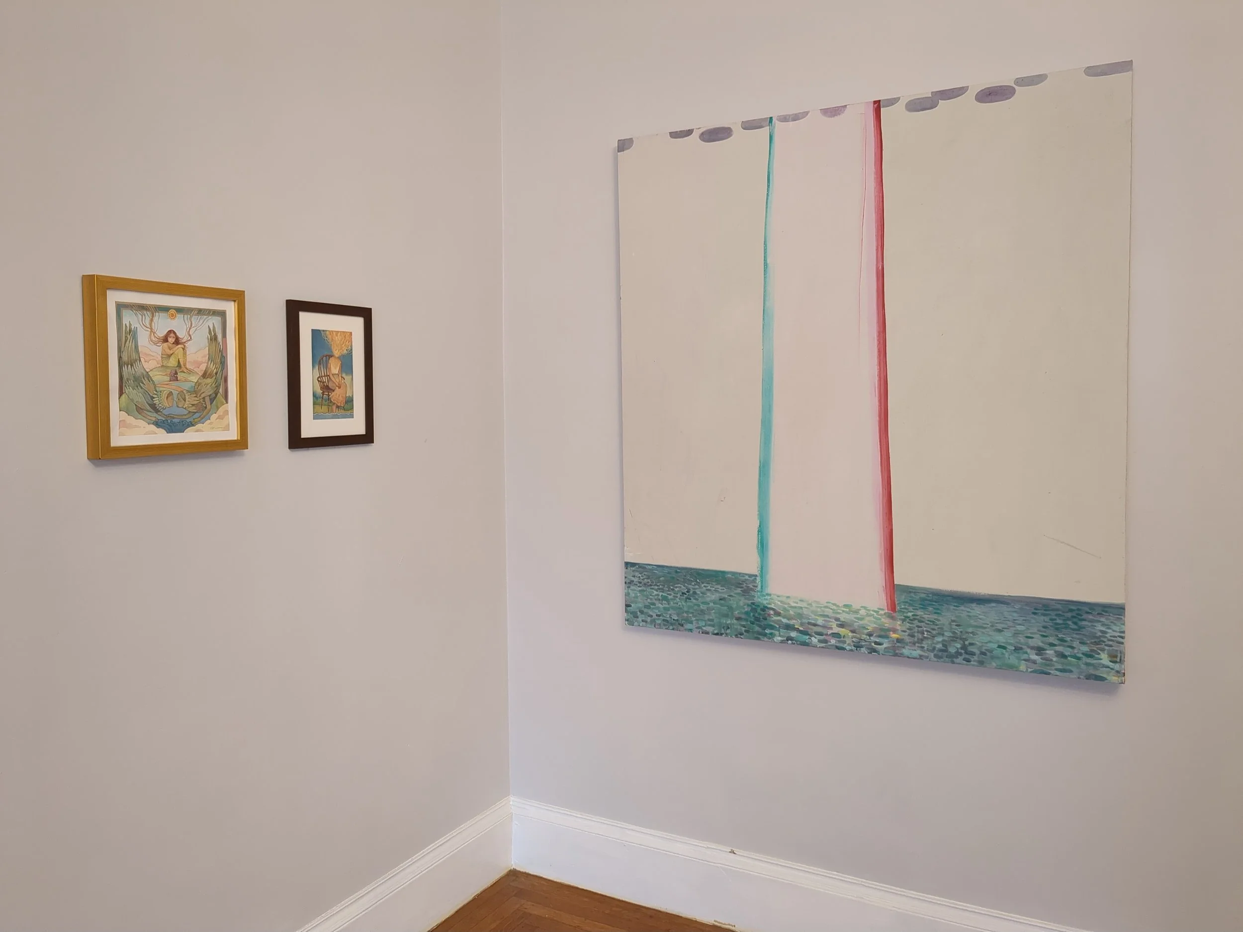  left: paintings by Amelia Rozear right: Luke Osborn 