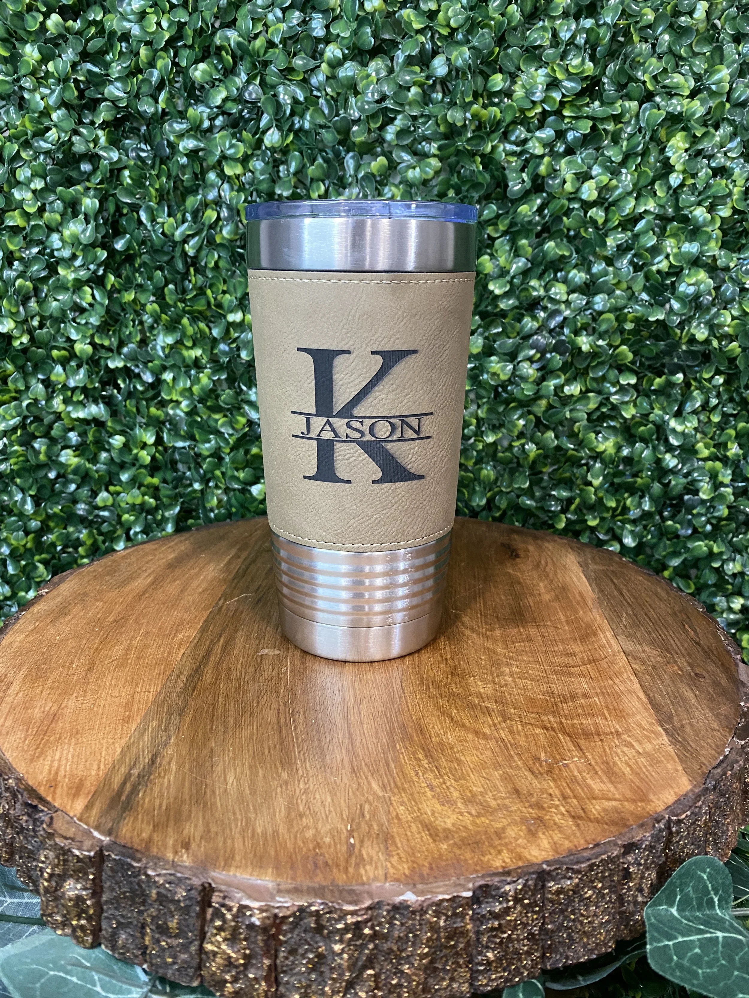 Monogram Engraving on Leatherette Tumbler