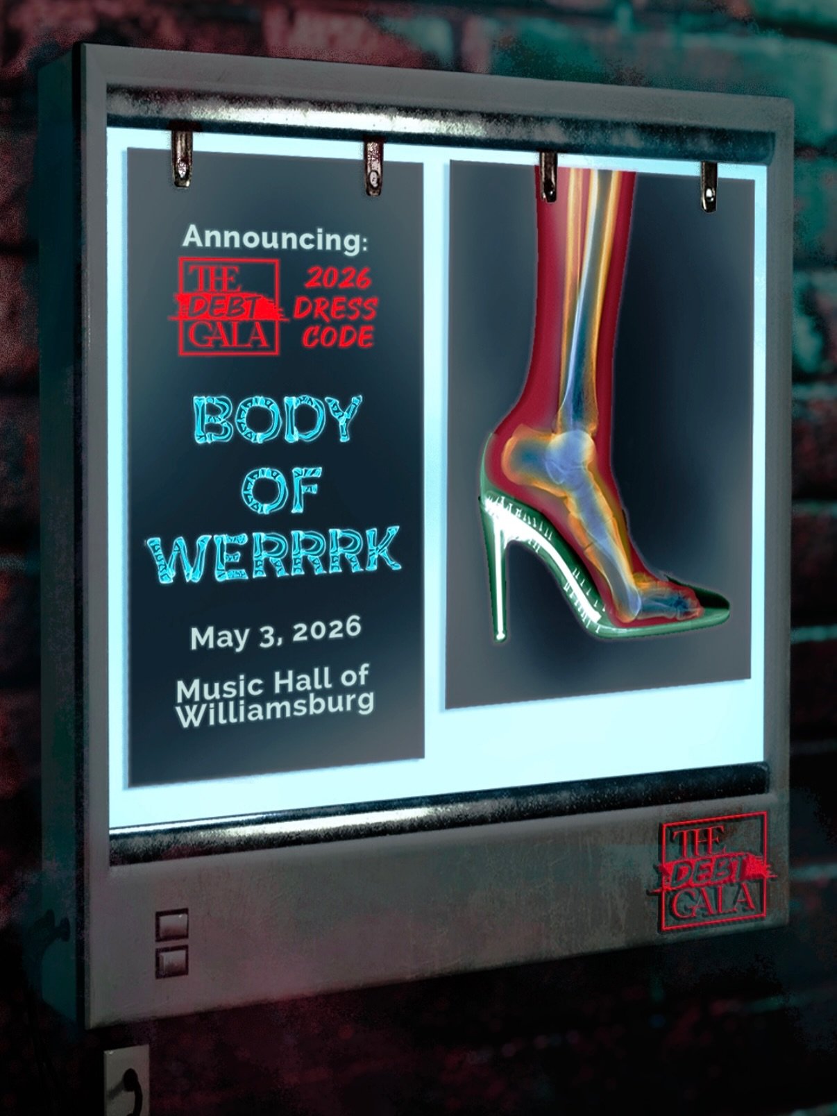 You are more than just the sum of your parts. But this year, we&rsquo;re playing with the parts. And tickets are on sale now.

Announcing the 2026 Debt Gala Theme: BODY OF WERRRK.

Think: An unhinged ode to the human form,
an exaggeration of your ana