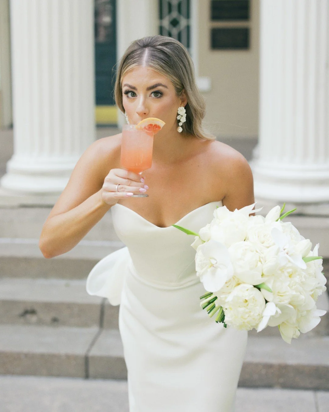 A signature cocktail inspired by their best girl, Ruby! A Ruby red grapefruit ranch water that was bright, refreshing, and thoughtfully personal. 🐾🍊

Planning &amp; Design - @weddingsbystardust
Bakery - @fancycakesbylauren
Beauty - @brite.beauty
Da