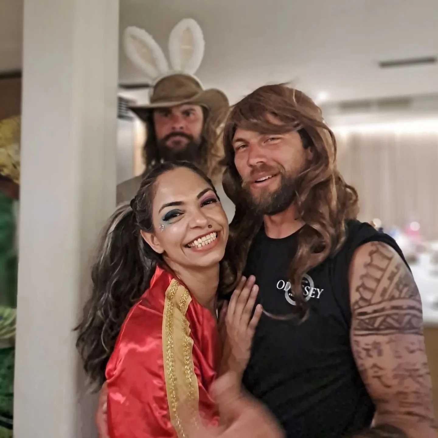 3 H U S B A N D S lol! 

When Tripp and Brady wore Andy as a costume. 

Those tattoos took a ling time to draw. The result? EPIC. 

Want to experience the best, most fun and awesome time? 
Come join us at @odysseysailingfestival 
@oceancruiserspodcas