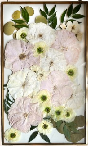 White and blush pink roses (both color corrected) in 12x20 frame with greenery