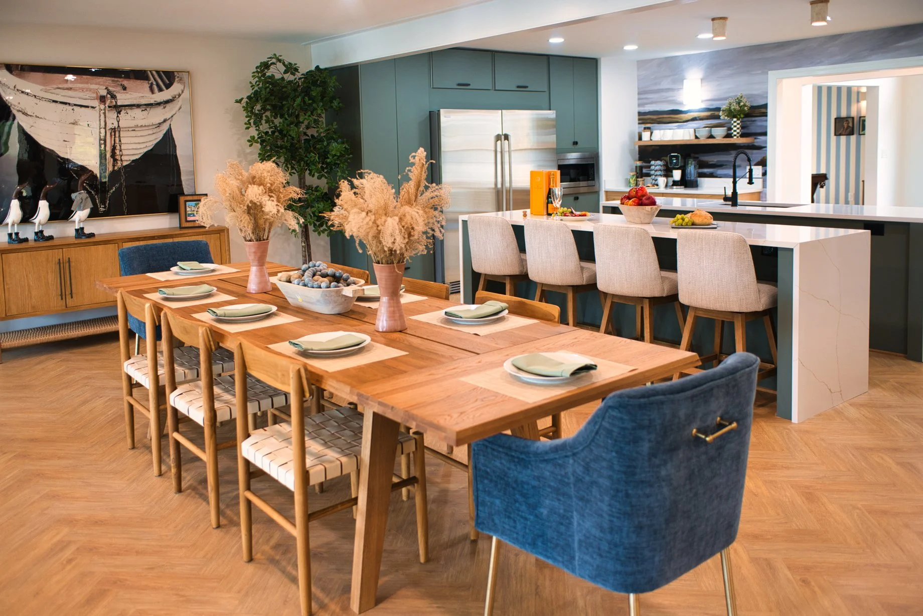 waterfront kitchen with family seating